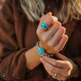 Horizontal Ring in Lone Mtn Turquoise (Size 8.5) - Golden Road Crafted