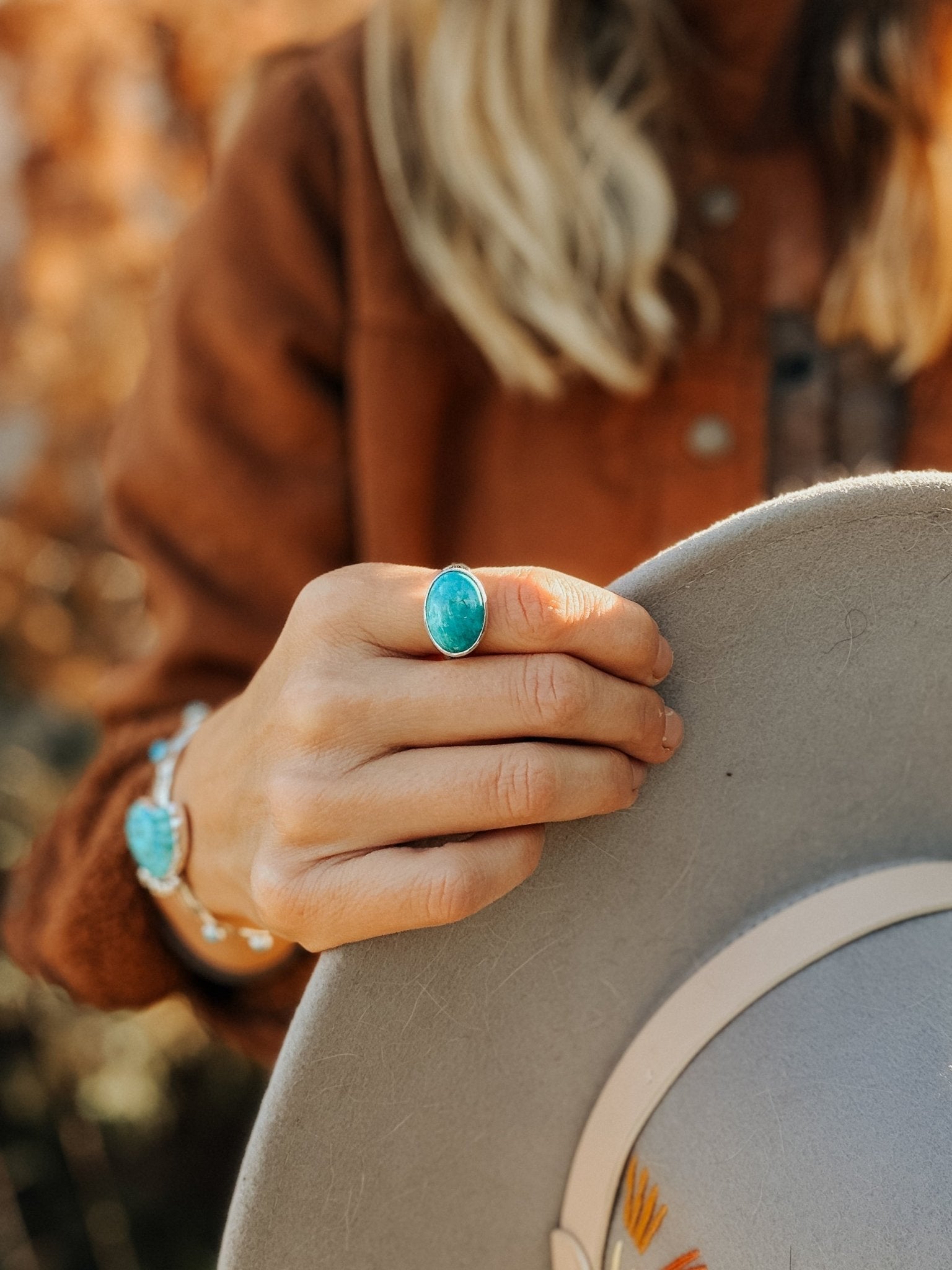 Horizontal Ring in Lone Mtn Turquoise (Size 8.5) - Golden Road Crafted