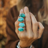 Horizontal Ring in Lone Mtn Turquoise (Size 8.5) - Golden Road Crafted