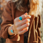 Horizontal Ring in Lone Mtn Turquoise (Size 8.5) - Golden Road Crafted