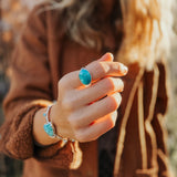 Horizontal Ring in Lone Mtn Turquoise (Size 8.5) - Golden Road Crafted