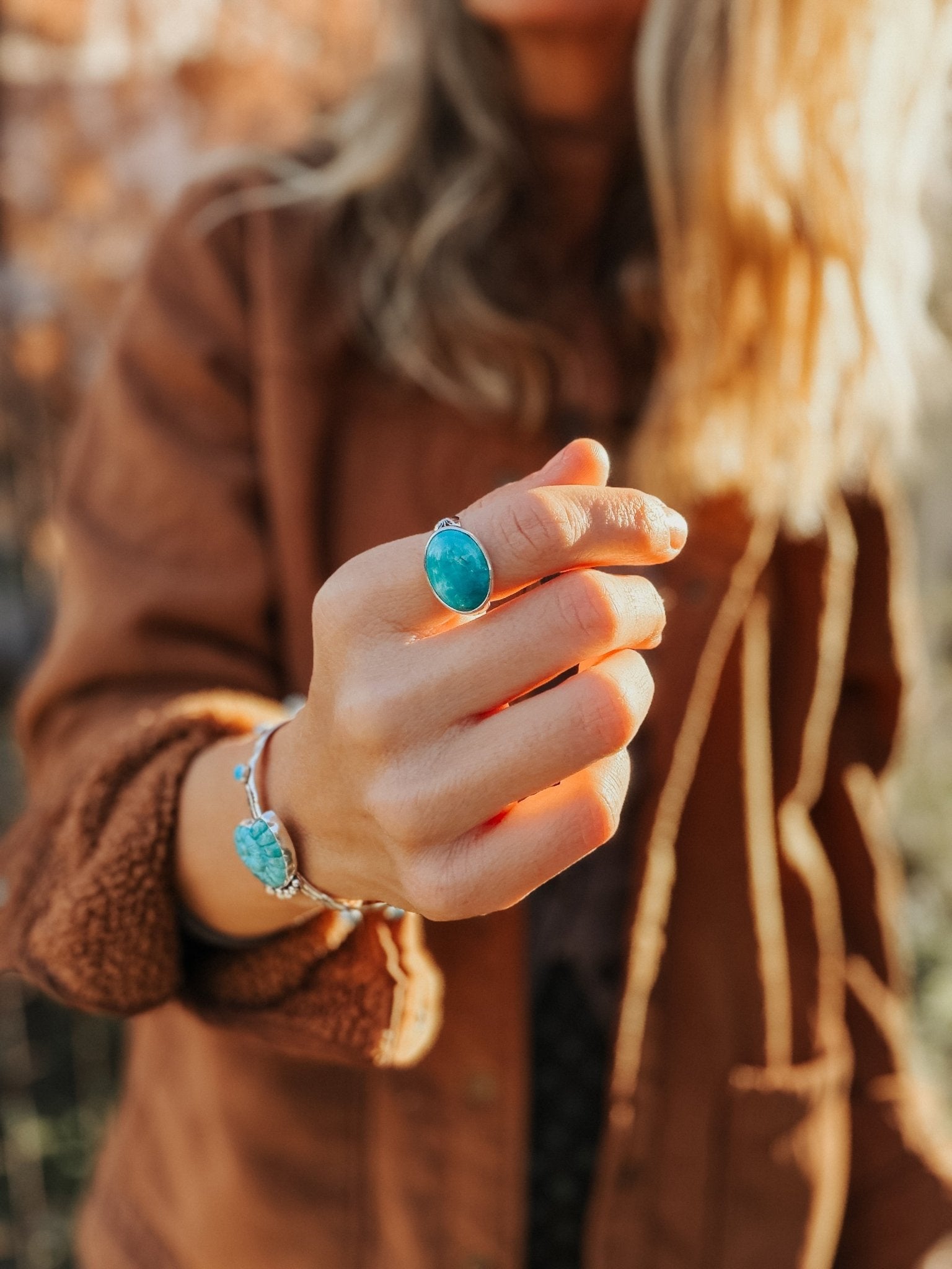 Horizontal Ring in Lone Mtn Turquoise (Size 8.5) - Golden Road Crafted