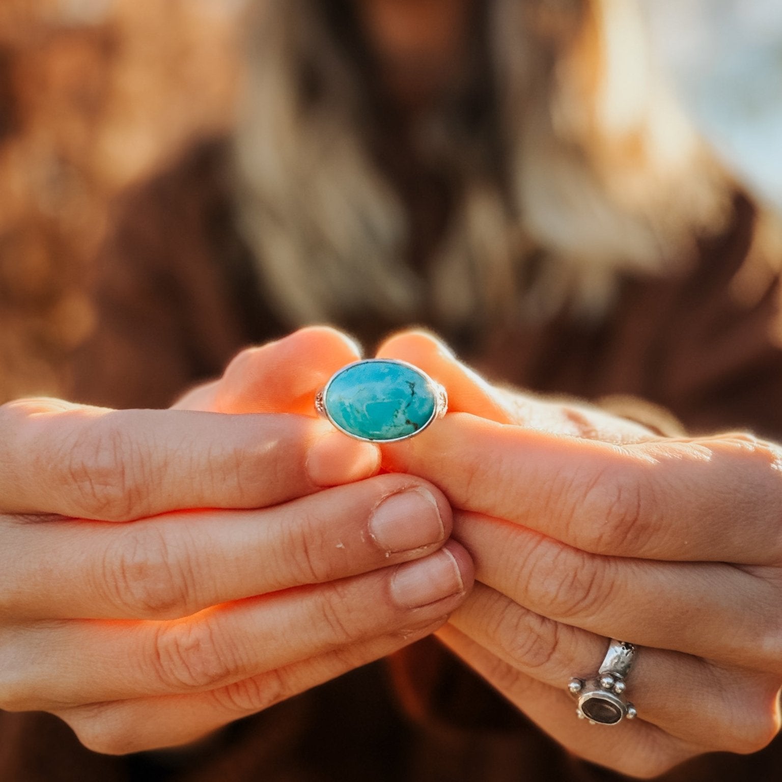 Horizontal Ring in Lone Mtn Turquoise (Size 9.5) - Golden Road Crafted