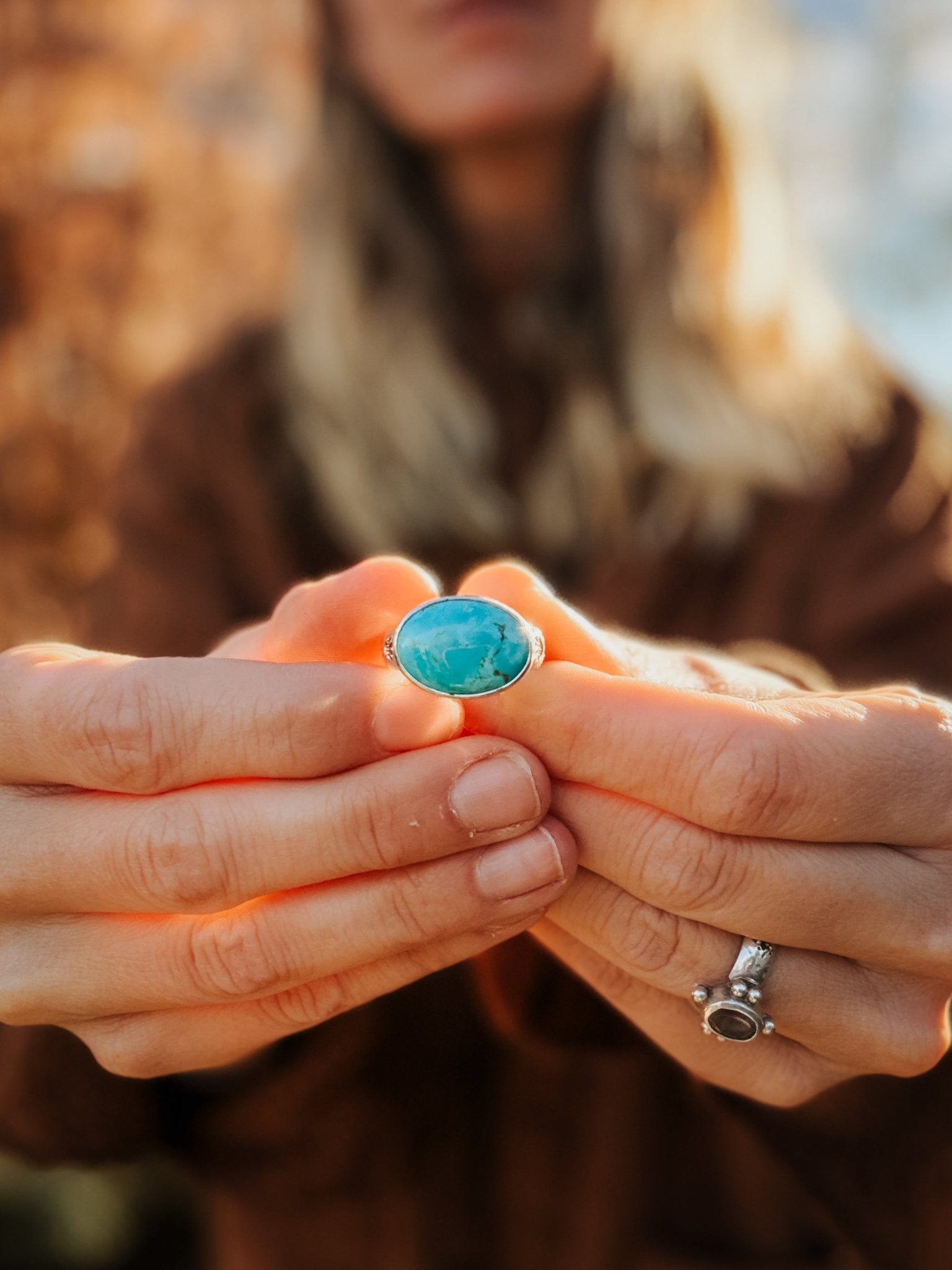 Horizontal Ring in Lone Mtn Turquoise (Size 9.5) - Golden Road Crafted