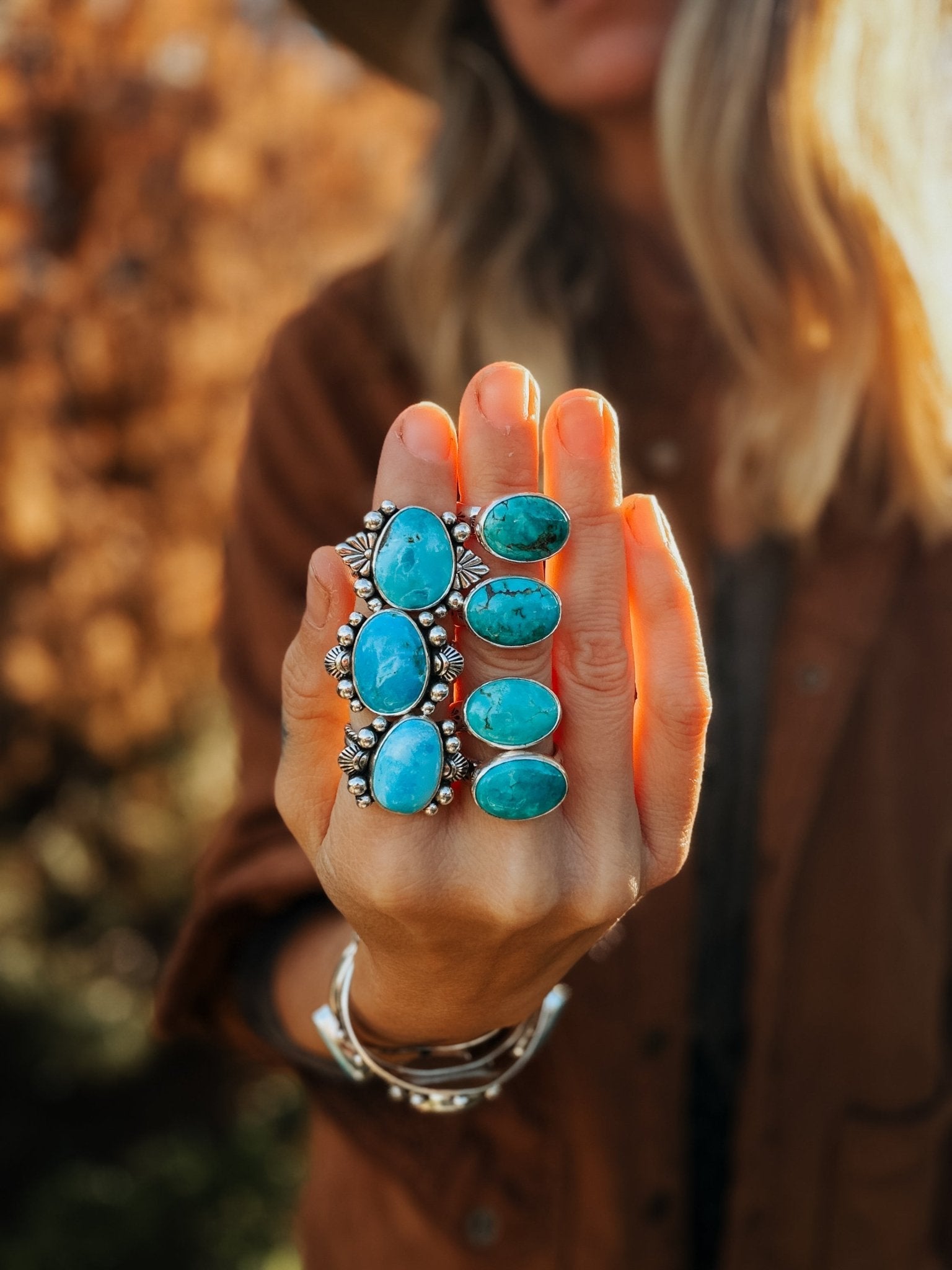 Horizontal Ring in Lone Mtn Turquoise (Size 9.5) - Golden Road Crafted