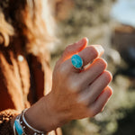 Horizontal Ring in Lone Mtn Turquoise (Size 9.5) - Golden Road Crafted