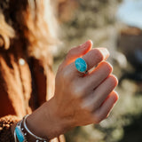 Horizontal Ring in Lone Mtn Turquoise (Size 9.5) - Golden Road Crafted