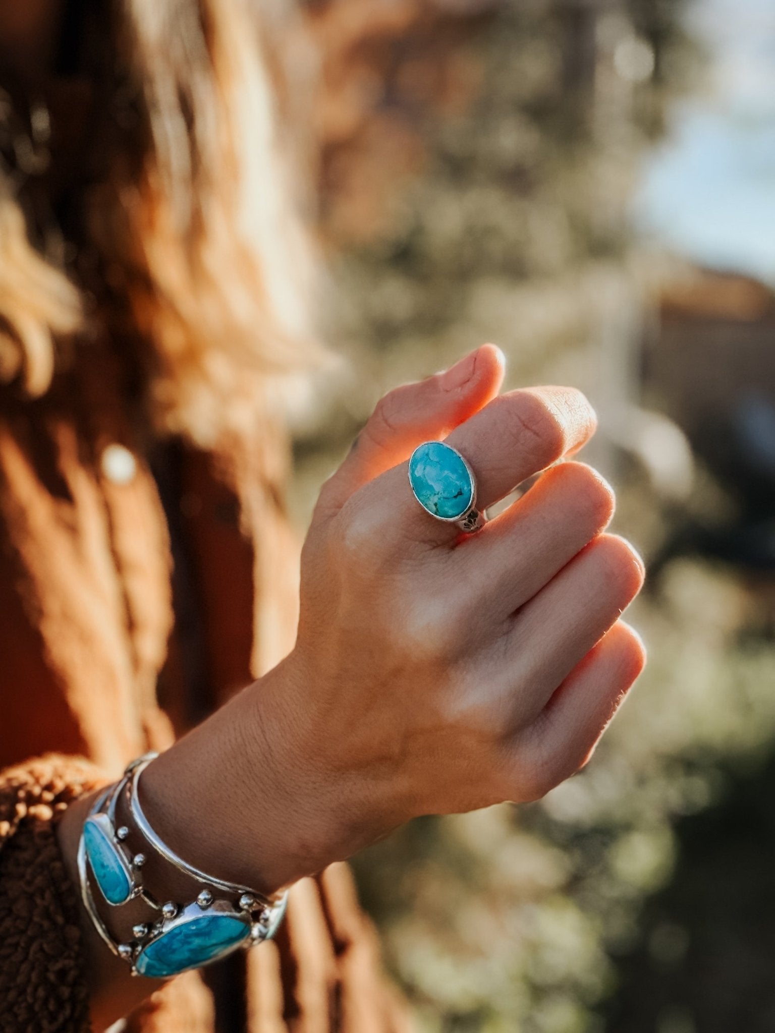 Horizontal Ring in Lone Mtn Turquoise (Size 9.5) - Golden Road Crafted