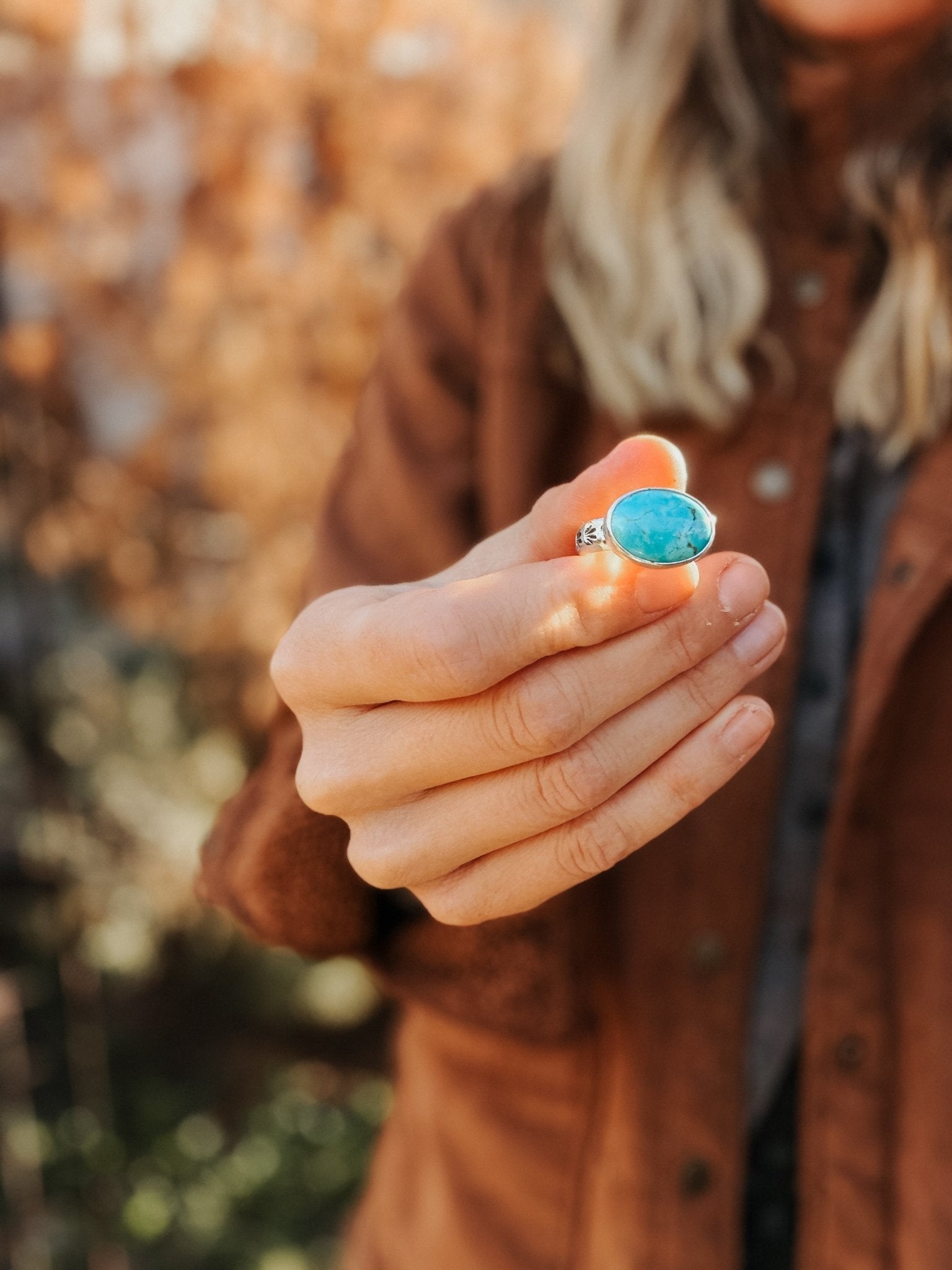 Horizontal Ring in Lone Mtn Turquoise (Size 9.5) - Golden Road Crafted