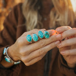 Horizontal Ring in Lone Mtn Turquoise (Size 9.5) - Golden Road Crafted