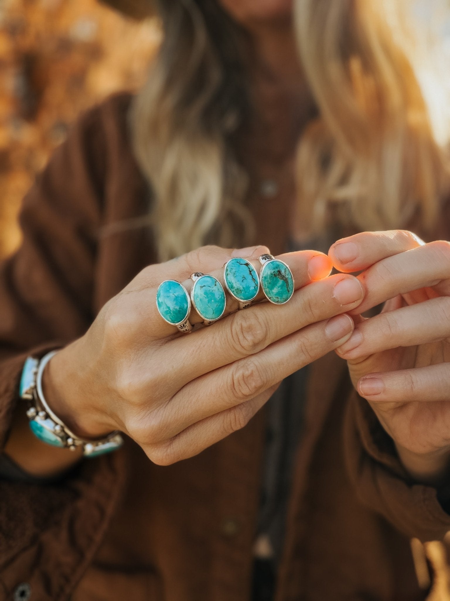 Horizontal Ring in Lone Mtn Turquoise (Size 9.5) - Golden Road Crafted
