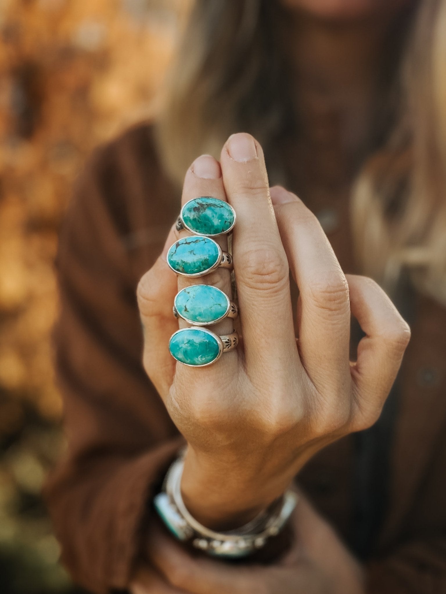 Horizontal Ring in Lone Mtn Turquoise (Size 9.5) - Golden Road Crafted