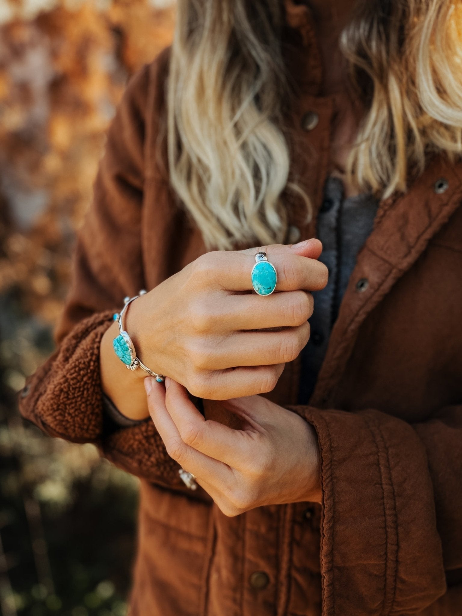 Horizontal Ring in Lone Mtn Turquoise (Size 9.5) - Golden Road Crafted