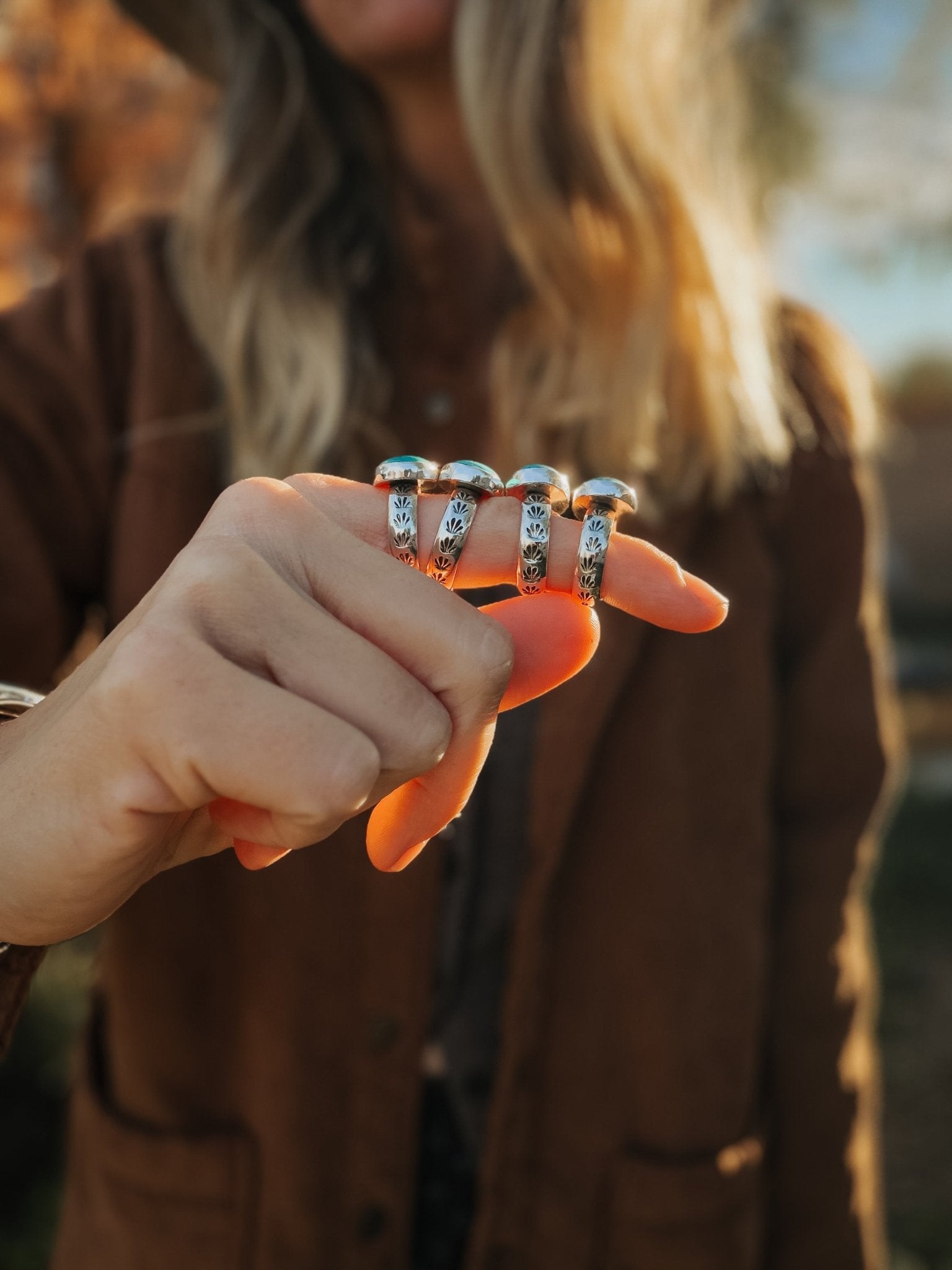 Horizontal Ring in Lone Mtn Turquoise (Size 9.5) - Golden Road Crafted
