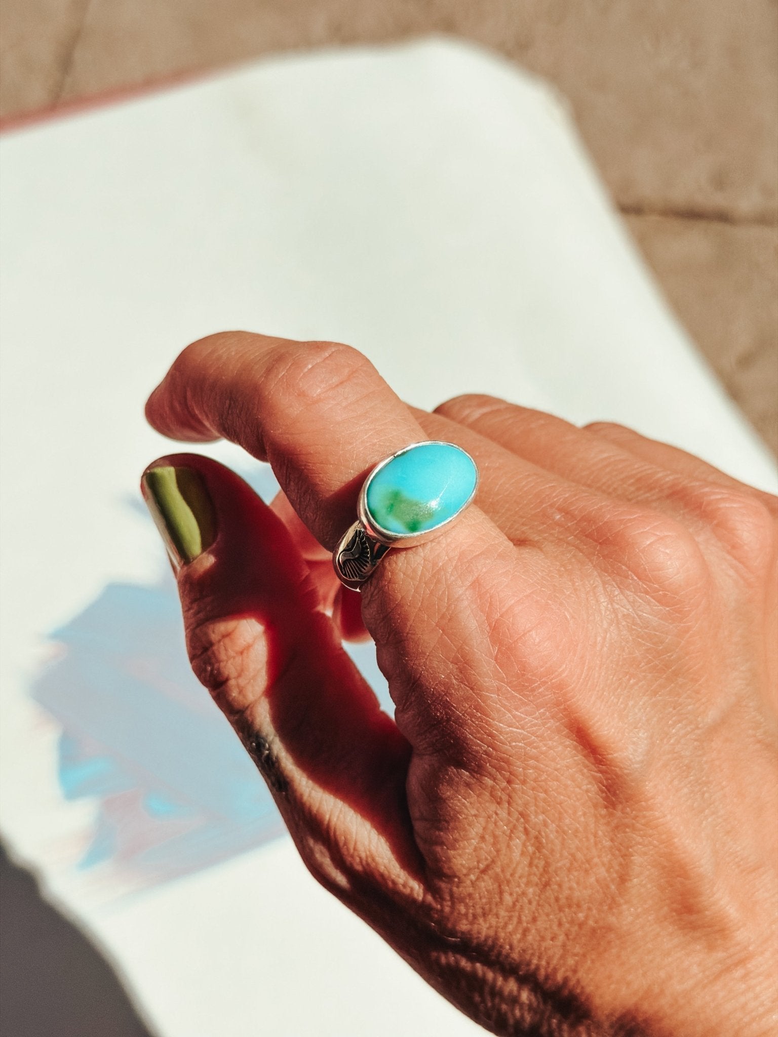 Horizontal Ring in Sonoran Mtn (Size 8) - Golden Road Crafted