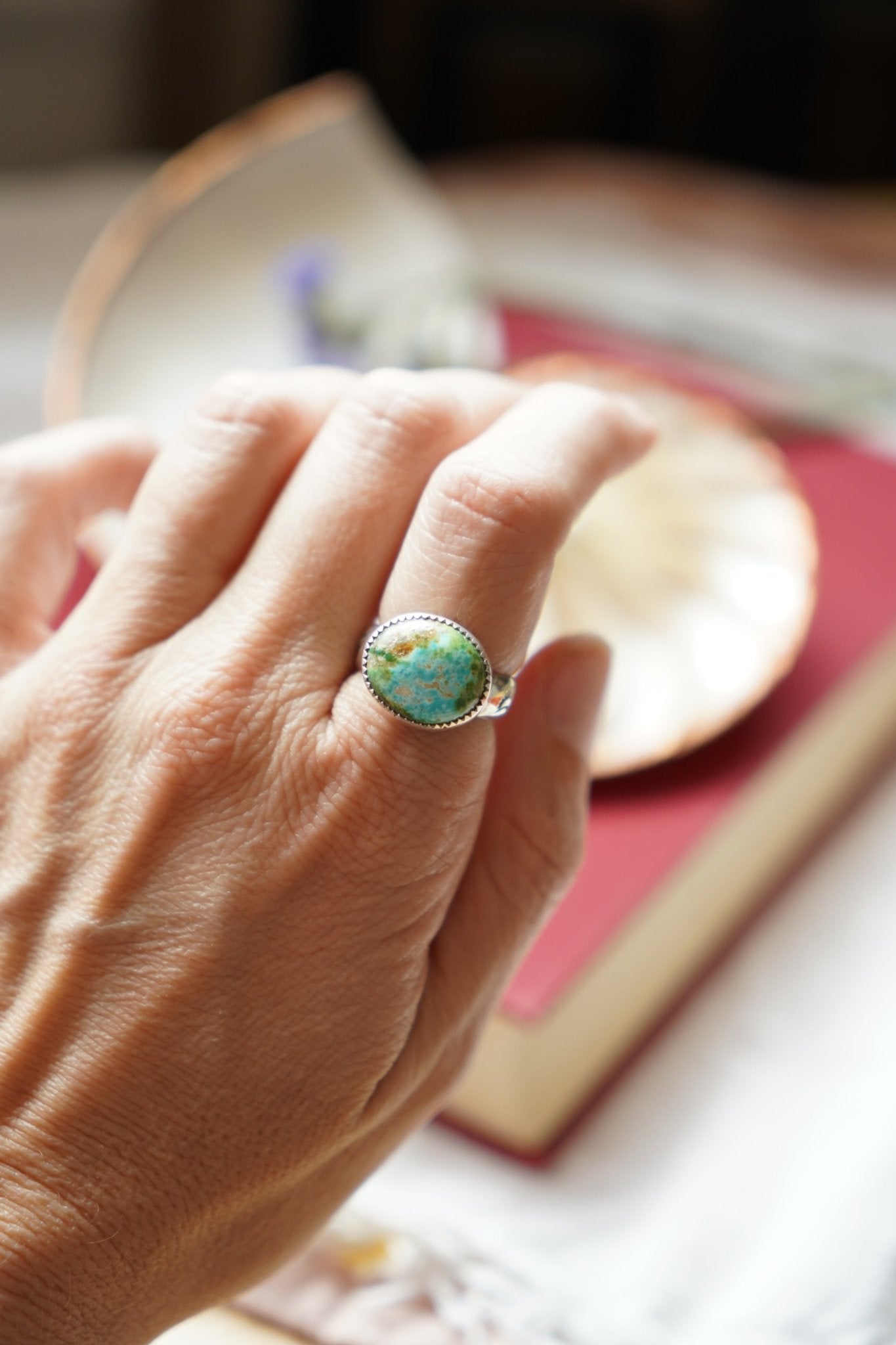 Horizontal Ring in Sonoran Mtn Turquoise (Size 7.5) - Golden Road Crafted