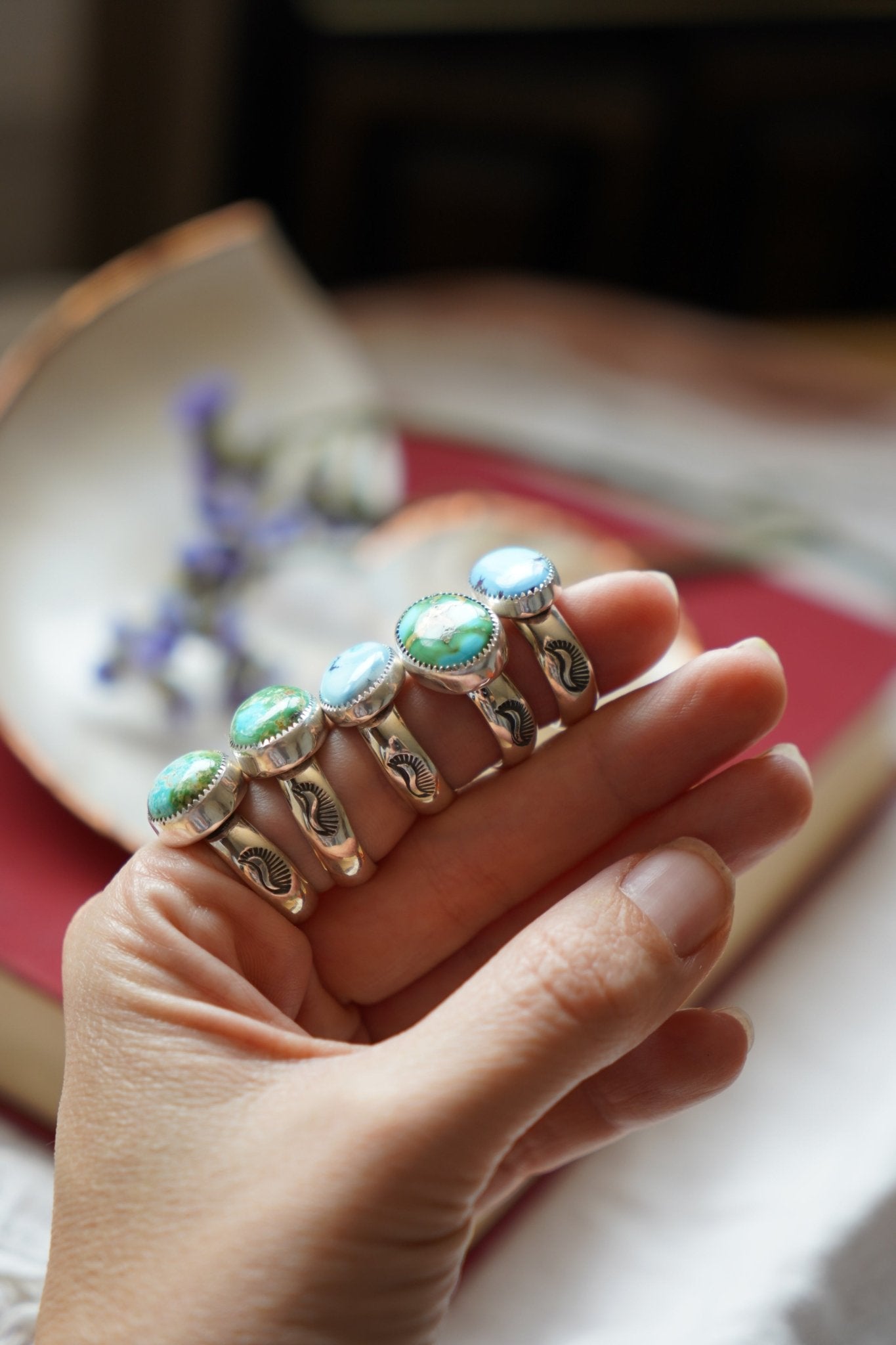 Horizontal Ring in Sonoran Mtn Turquoise (Size 7.5) - Golden Road Crafted