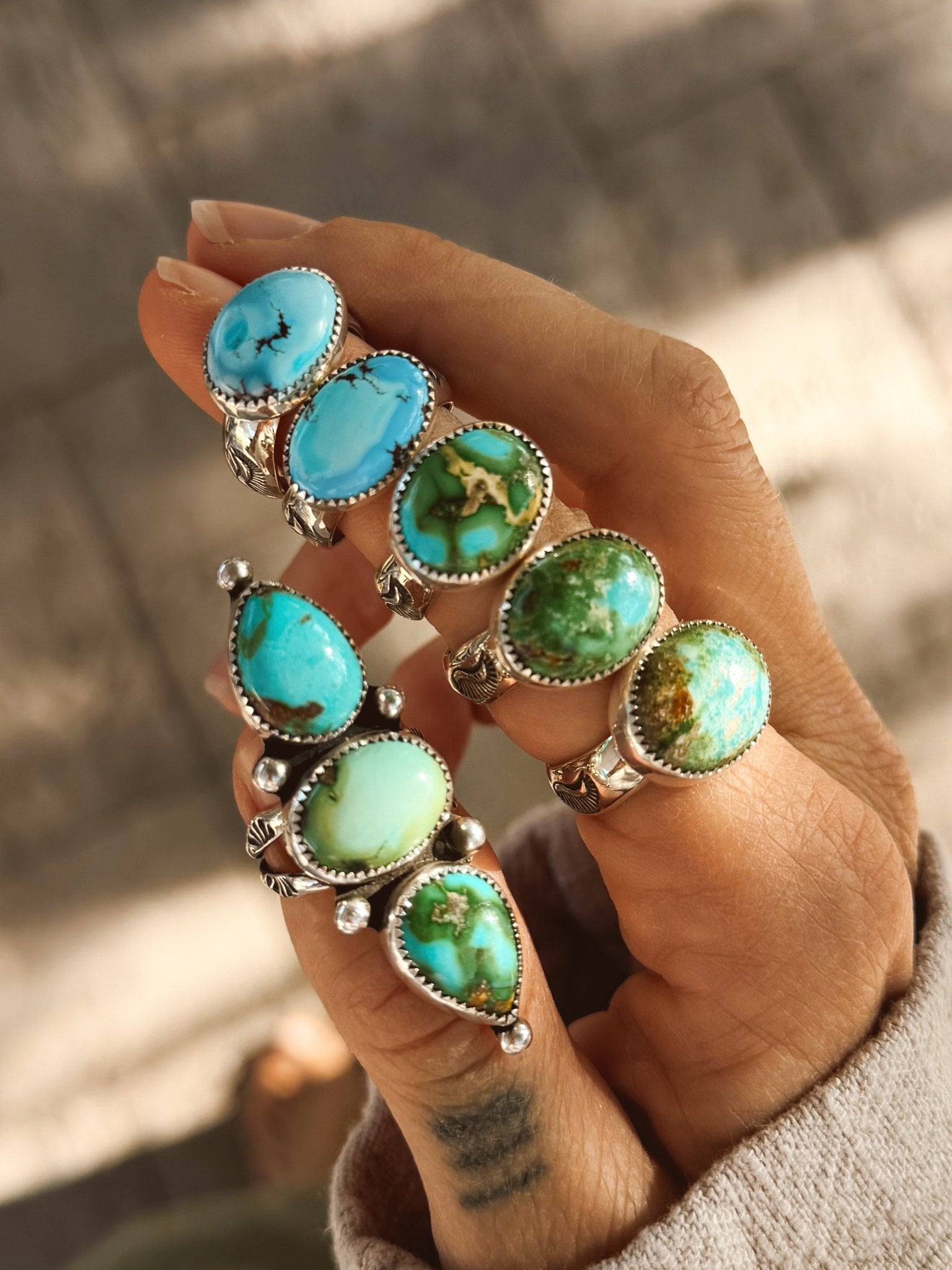 Horizontal Ring in Sonoran Mtn Turquoise (Size 7.5) - Golden Road Crafted