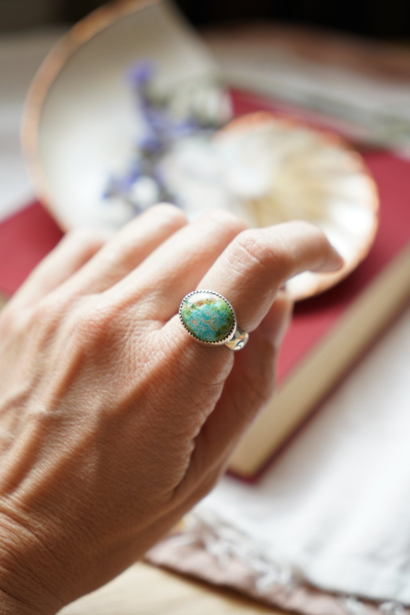 Horizontal Ring in Sonoran Mtn Turquoise (Size 7.5) - Golden Road Crafted