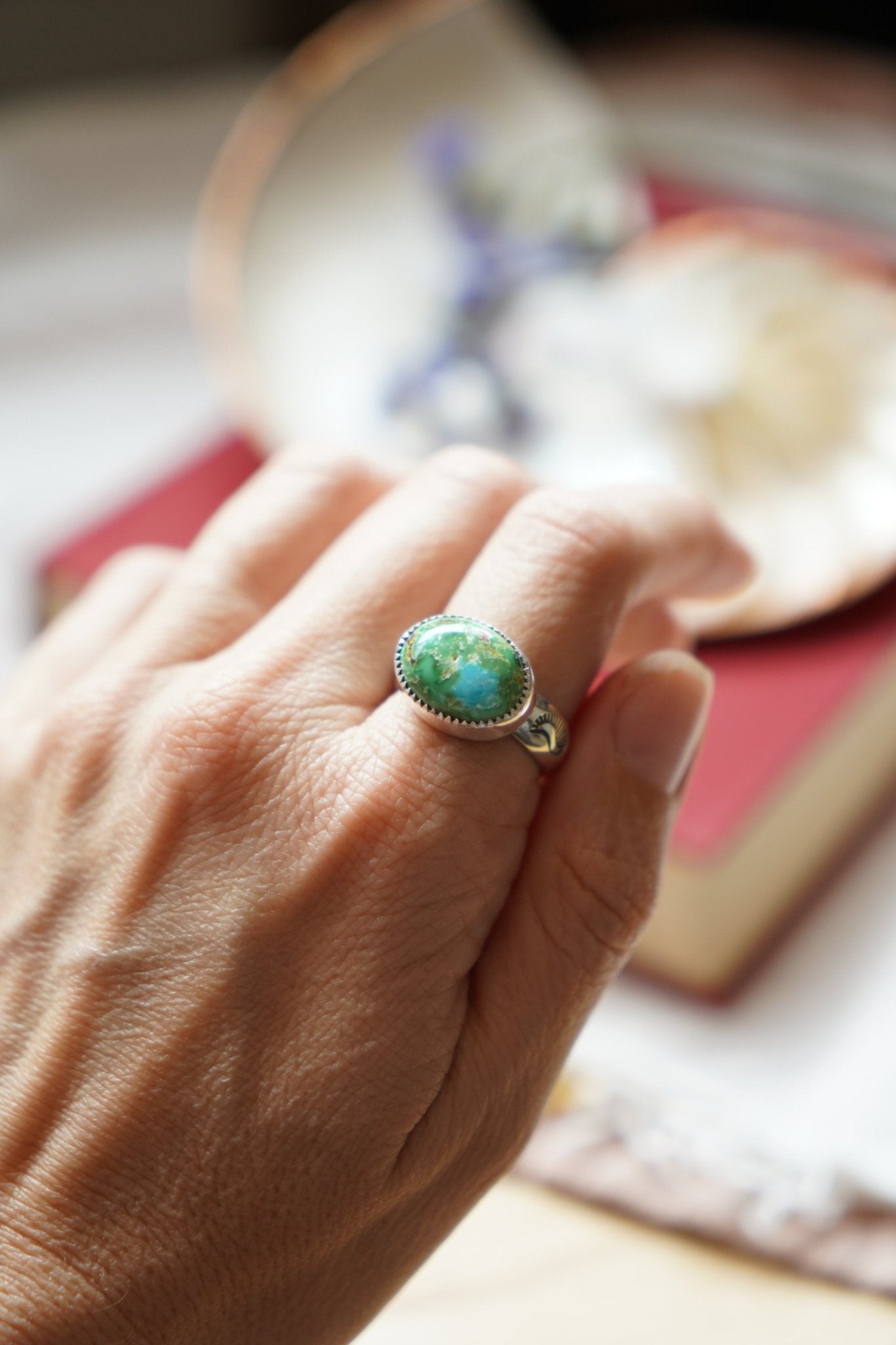 Horizontal Ring in Sonoran Mtn Turquoise (Size 9) - Golden Road Crafted
