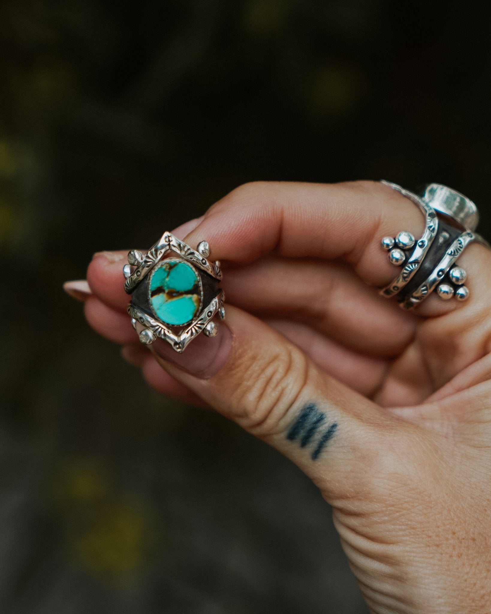 Hubei Turquoise Ring (Size 6 - 6.25) - Golden Road Crafted