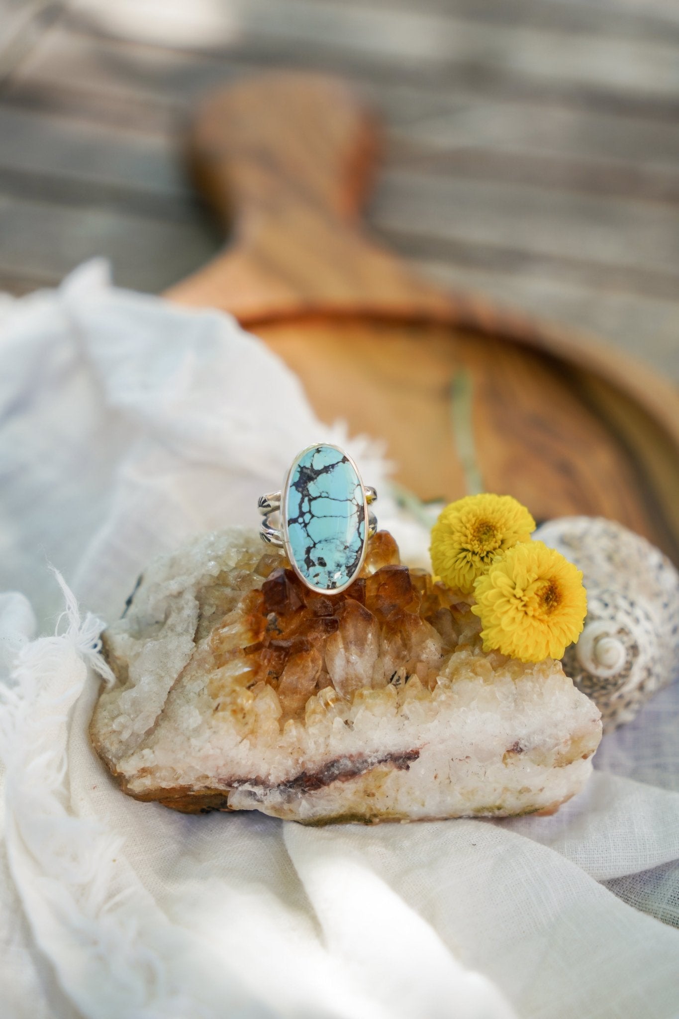 Hubei Turquoise Ring (Size 6.5) - Golden Road Crafted