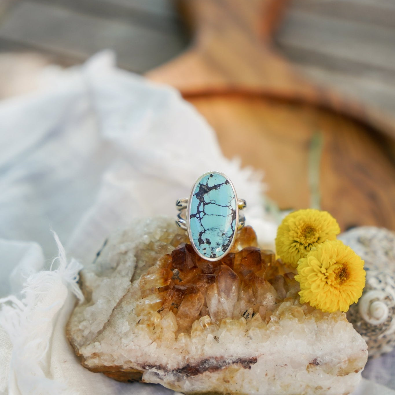 Hubei Turquoise Ring (Size 6.5) - Golden Road Crafted
