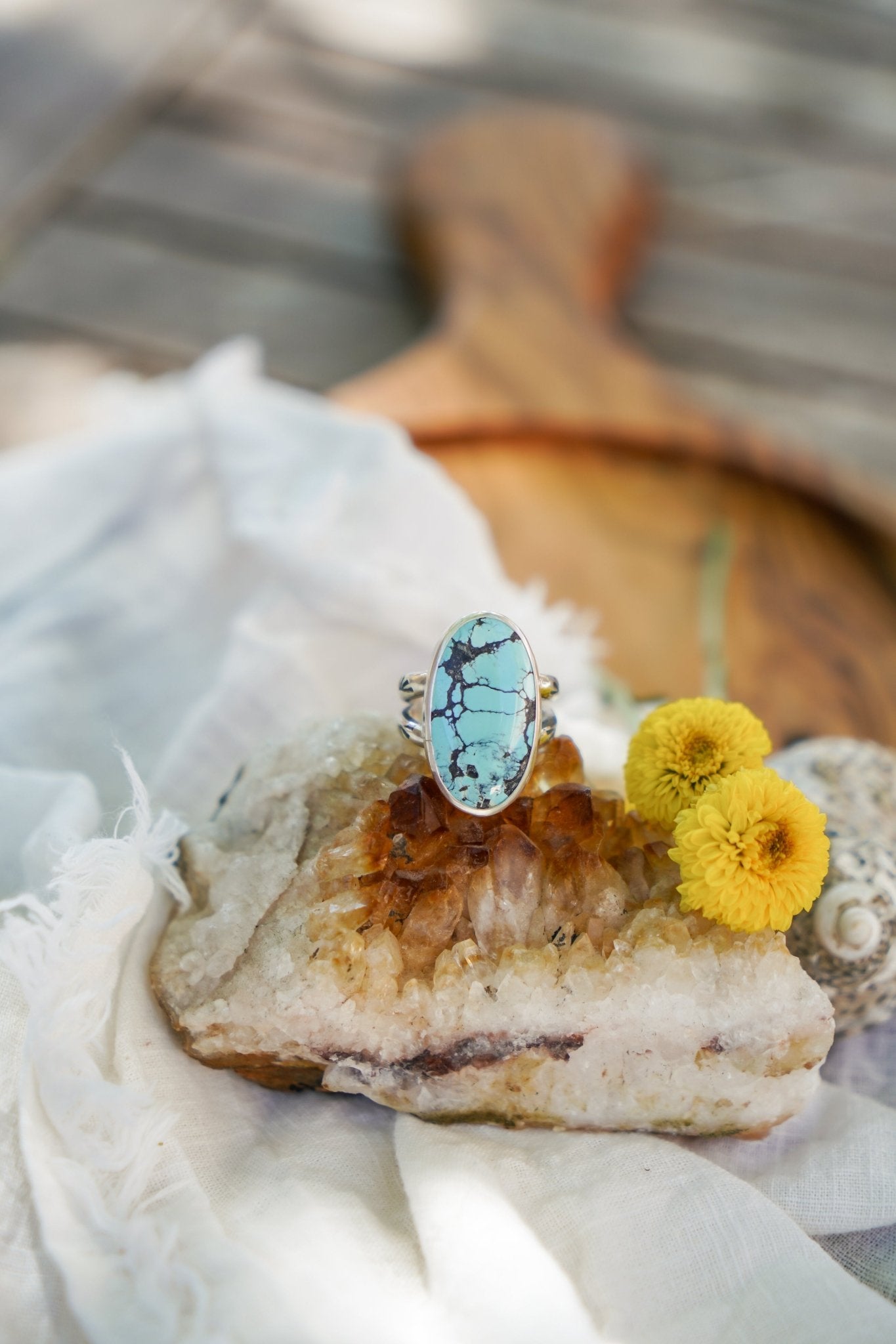 Hubei Turquoise Ring (Size 6.5) - Golden Road Crafted