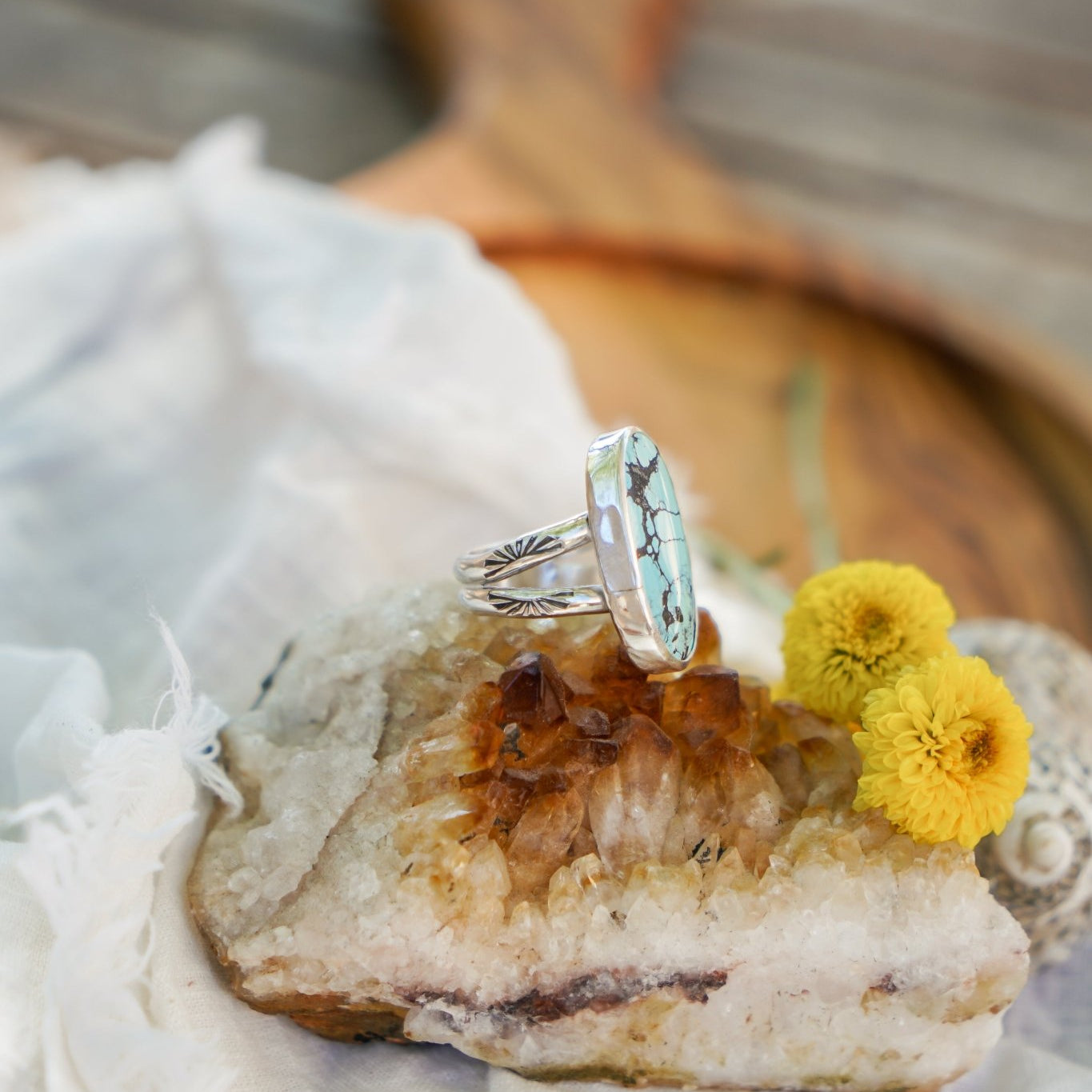 Hubei Turquoise Ring (Size 6.5) - Golden Road Crafted
