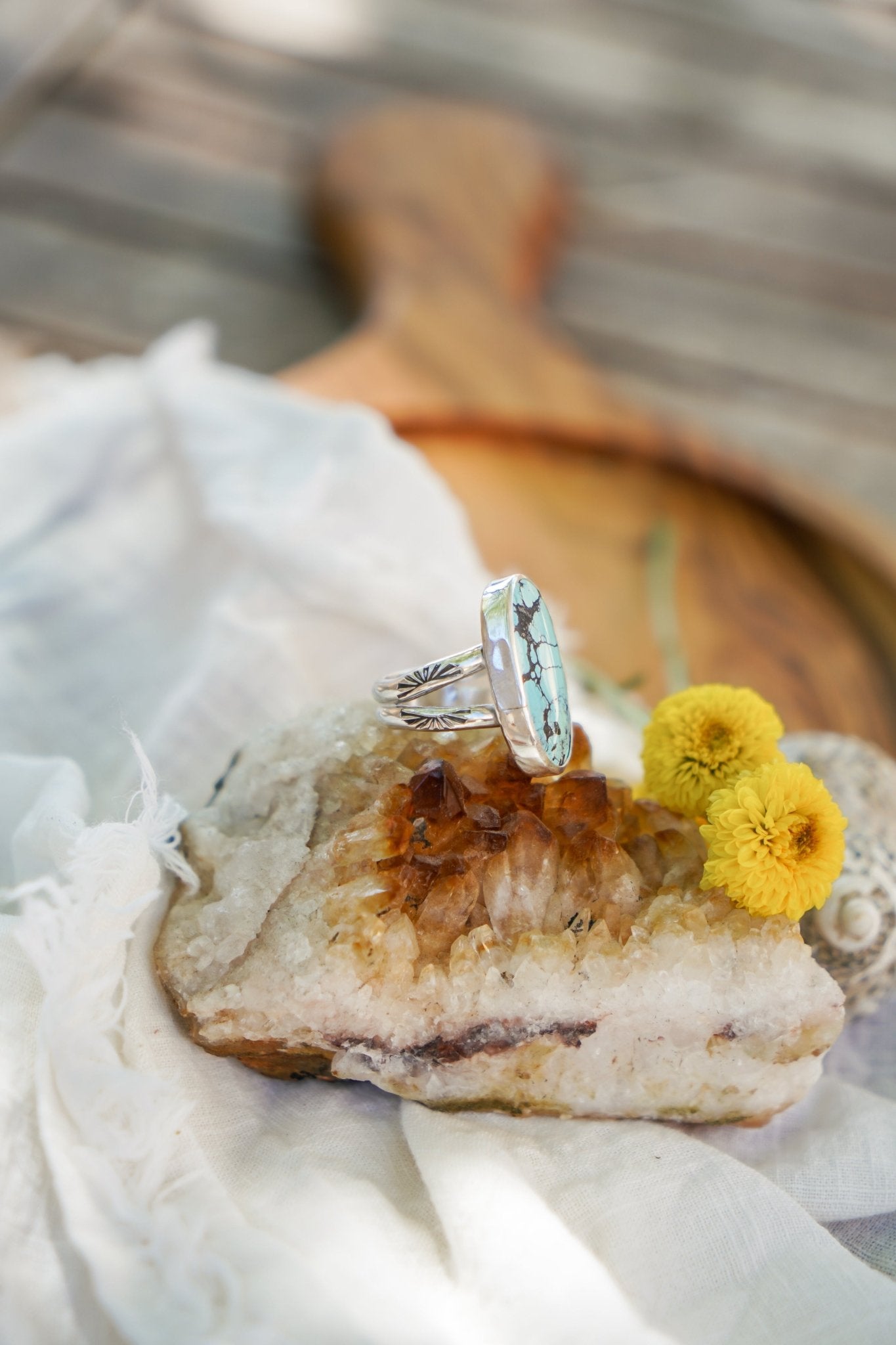 Hubei Turquoise Ring (Size 6.5) - Golden Road Crafted