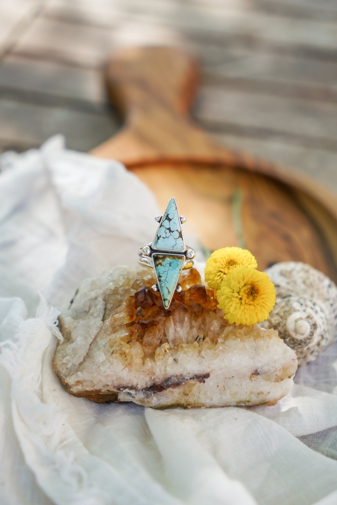 Hubei Turquoise Ring (Size 7) - Golden Road Crafted