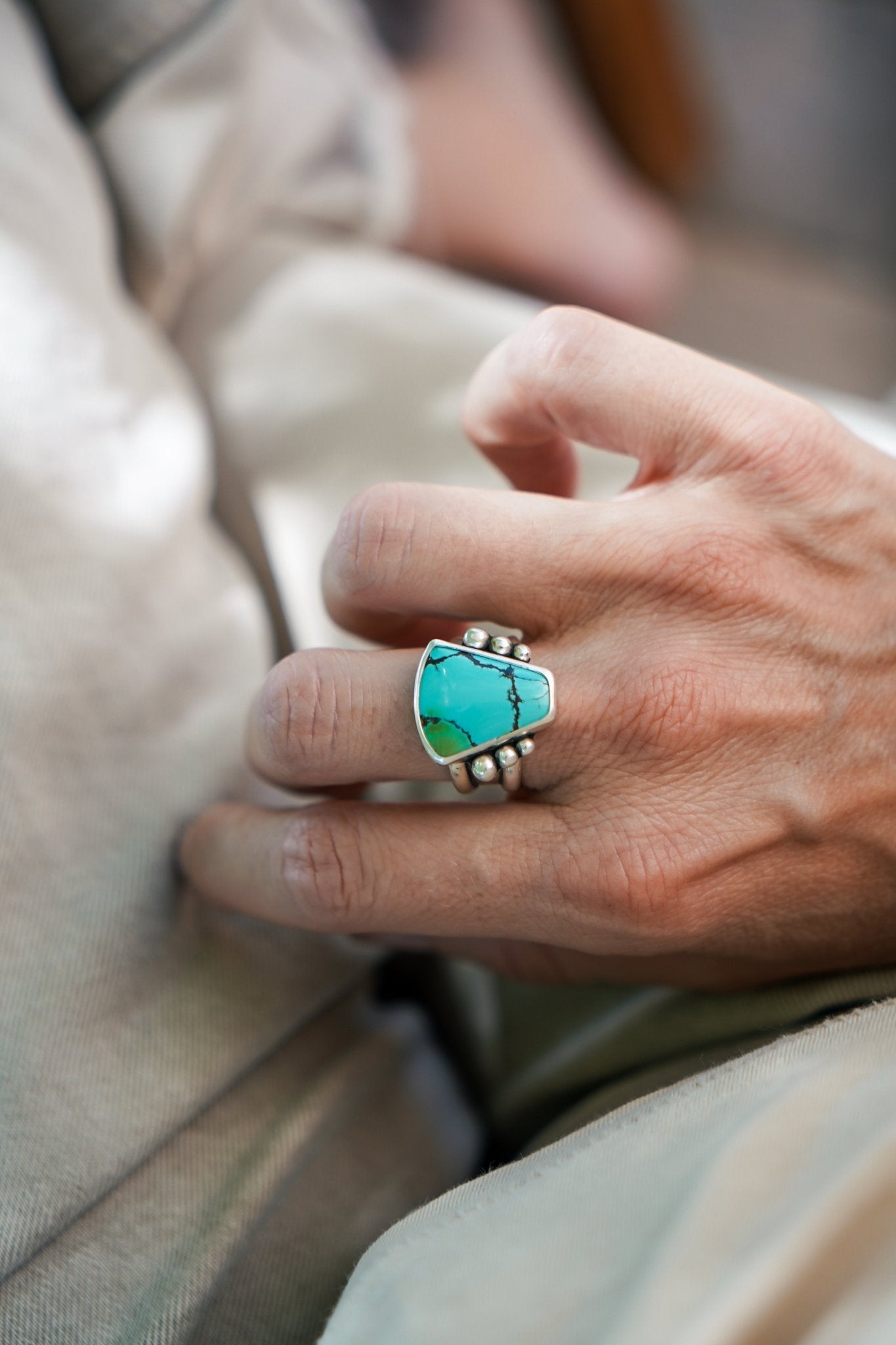 Hubei Turquoise Ring (Size 7.5) - Golden Road Crafted
