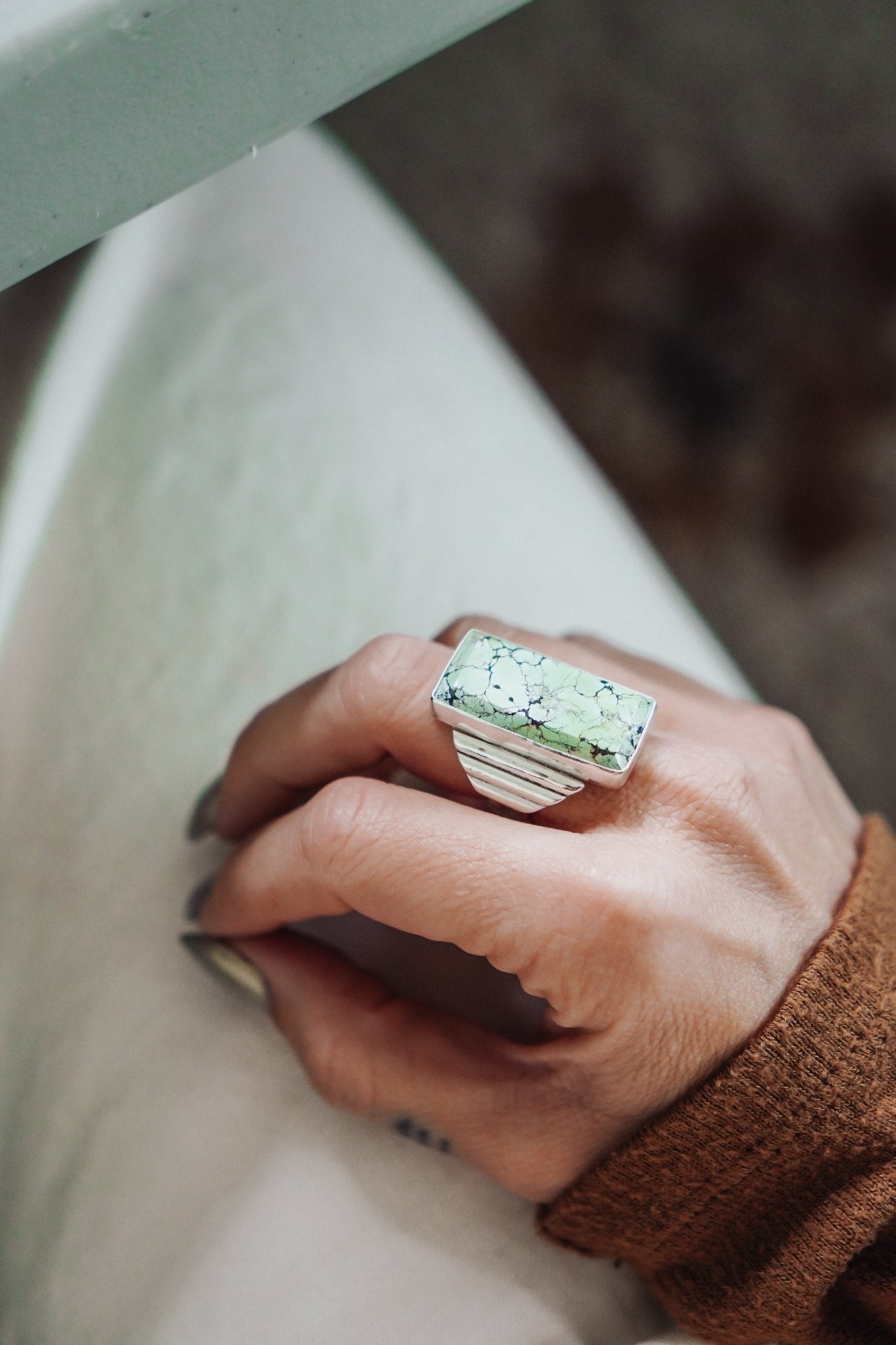 Hubei Turquoise Ring (Size 7.5) - Golden Road Crafted