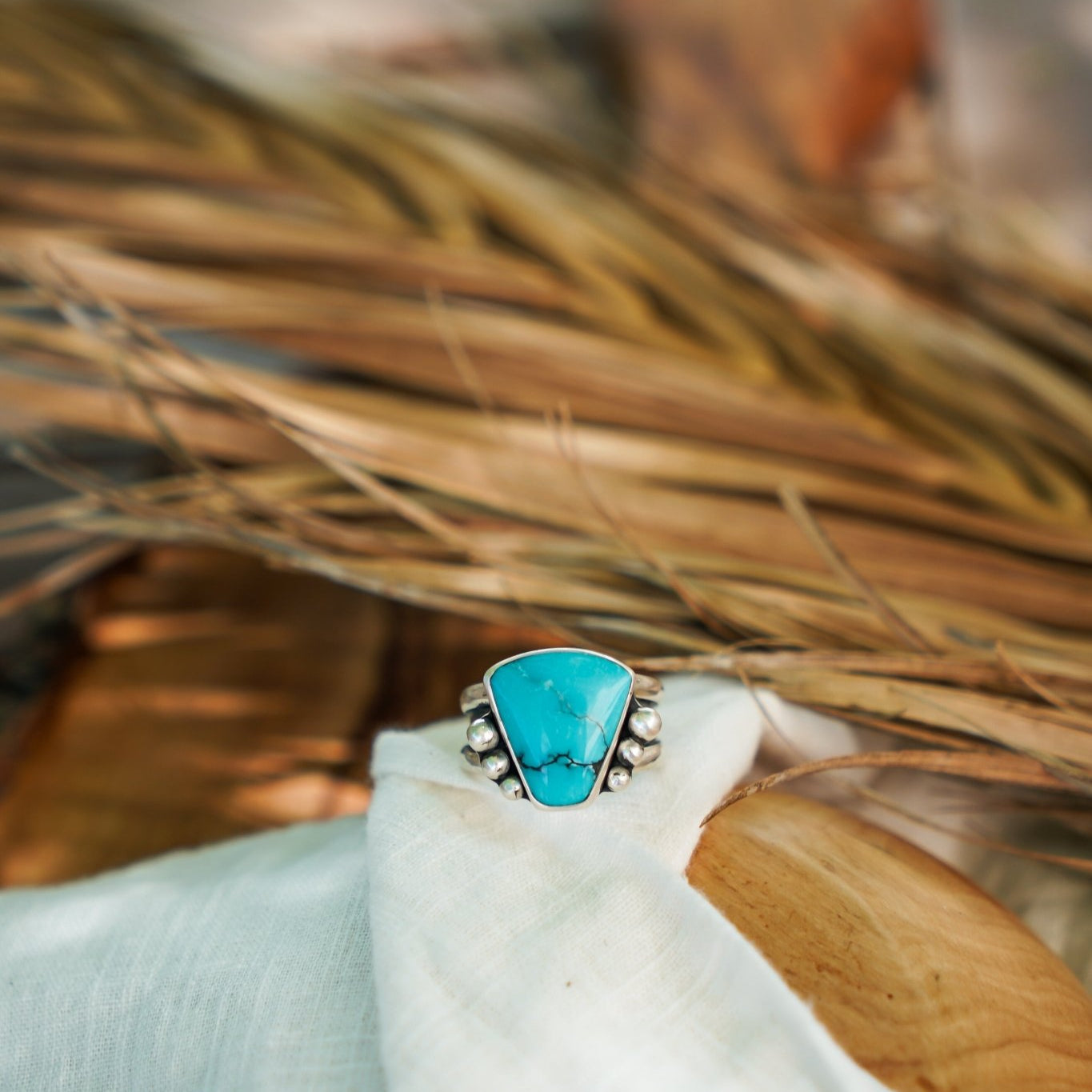 Hubei Turquoise Ring (Size 7.75) - Golden Road Crafted
