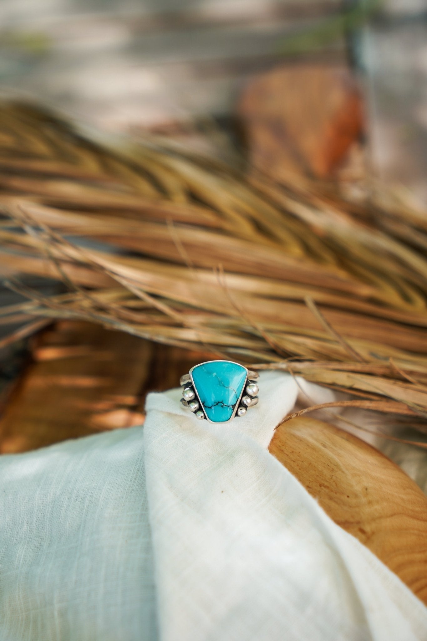 Hubei Turquoise Ring (Size 7.75) - Golden Road Crafted