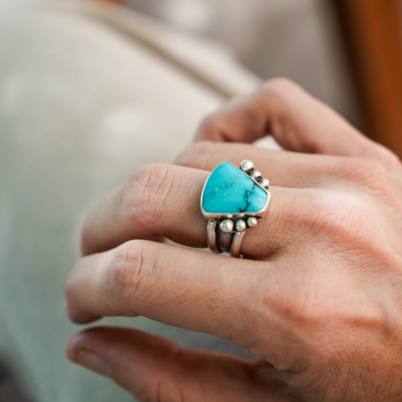 Hubei Turquoise Ring (Size 7.75) - Golden Road Crafted