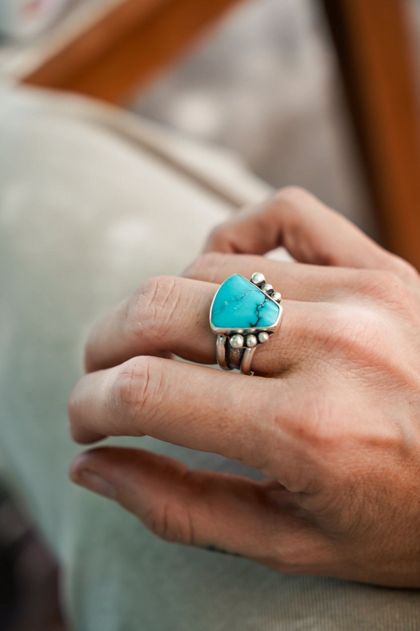 Hubei Turquoise Ring (Size 7.75) - Golden Road Crafted