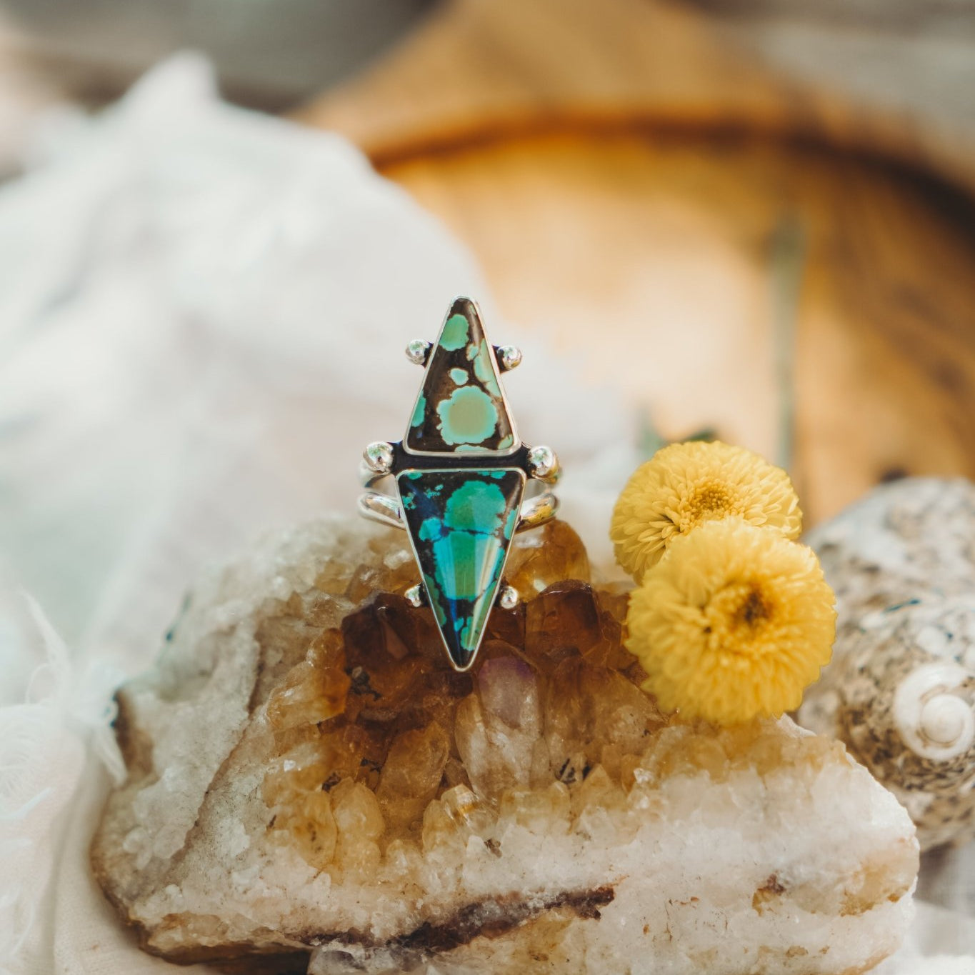 Hubei Turquoise Ring (Size 8) - Golden Road Crafted