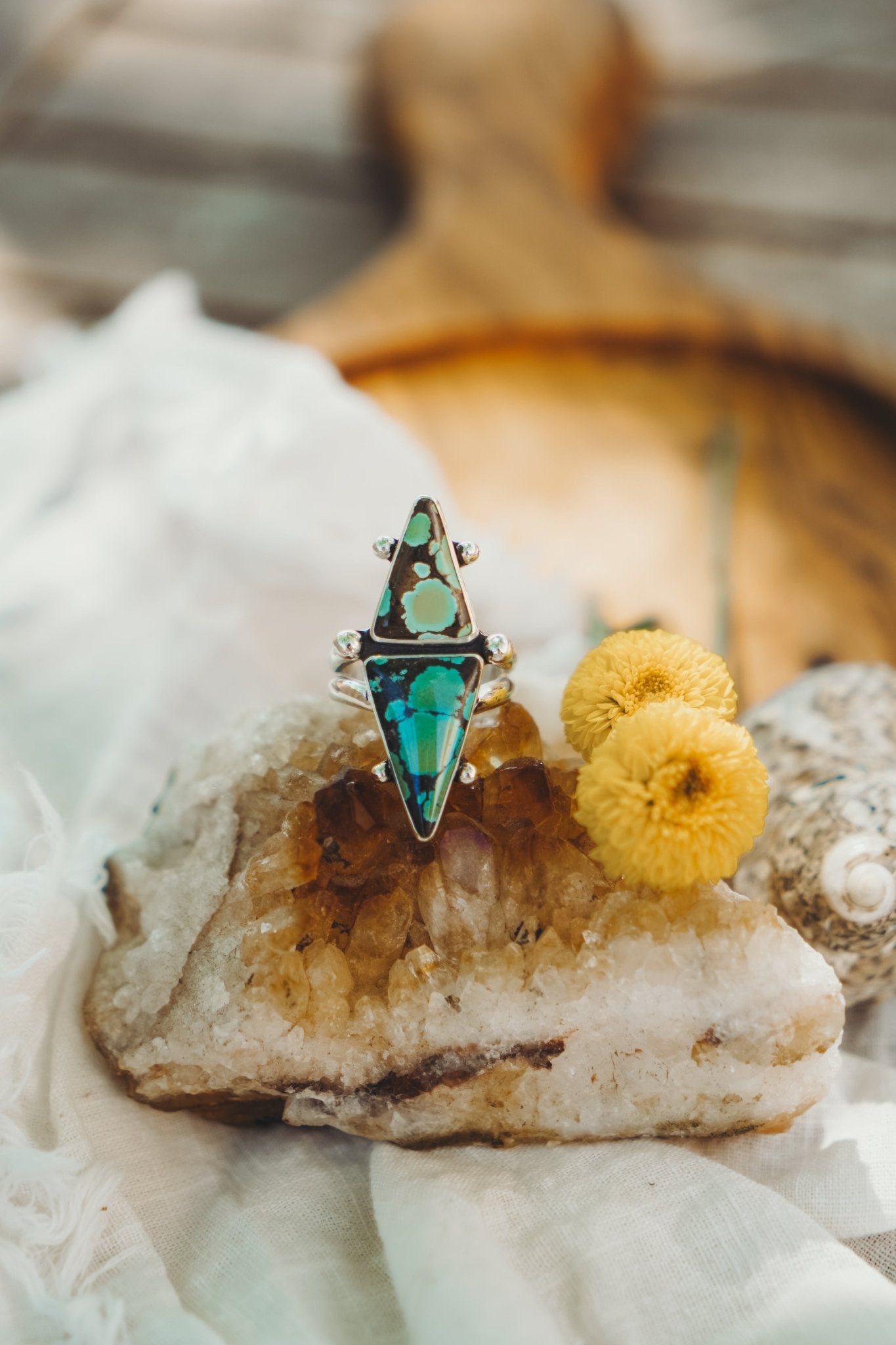 Hubei Turquoise Ring (Size 8) - Golden Road Crafted