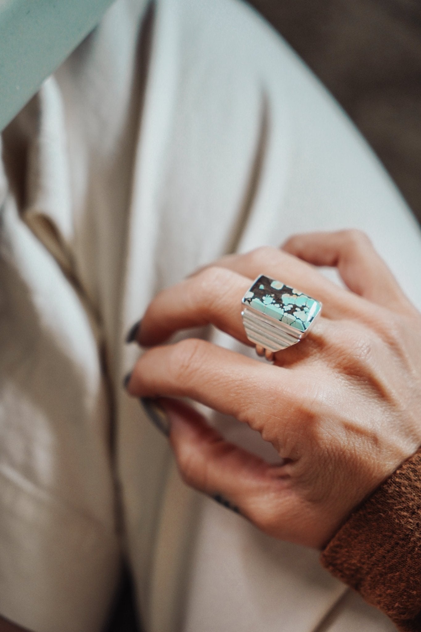 Hubei Turquoise Ring (Size 8) - Golden Road Crafted