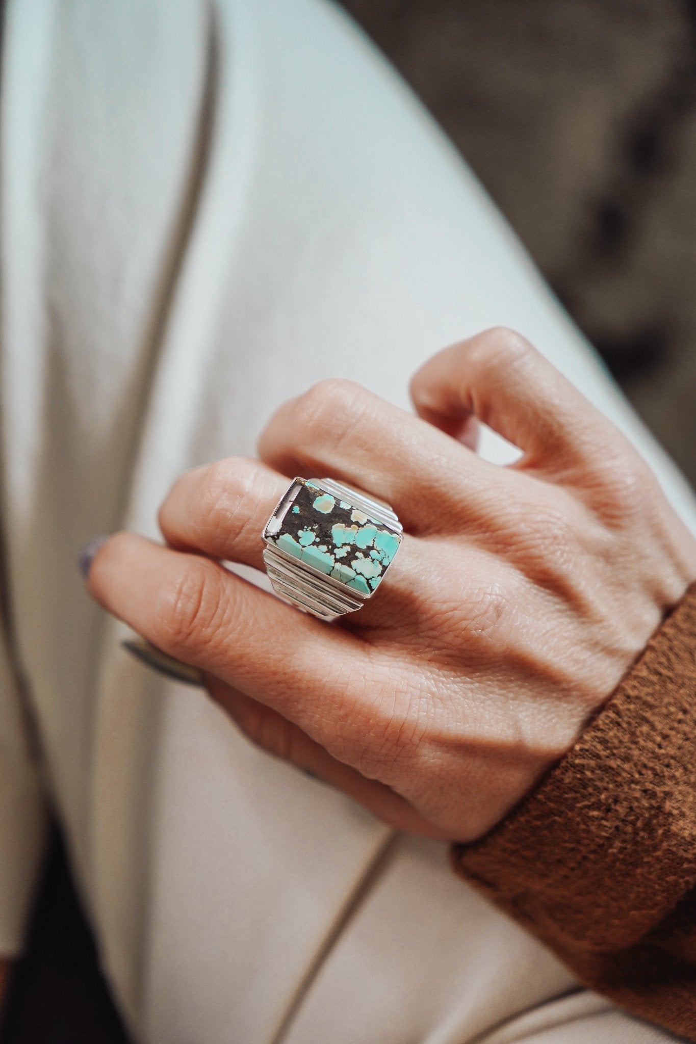 Hubei Turquoise Ring (Size 8) - Golden Road Crafted