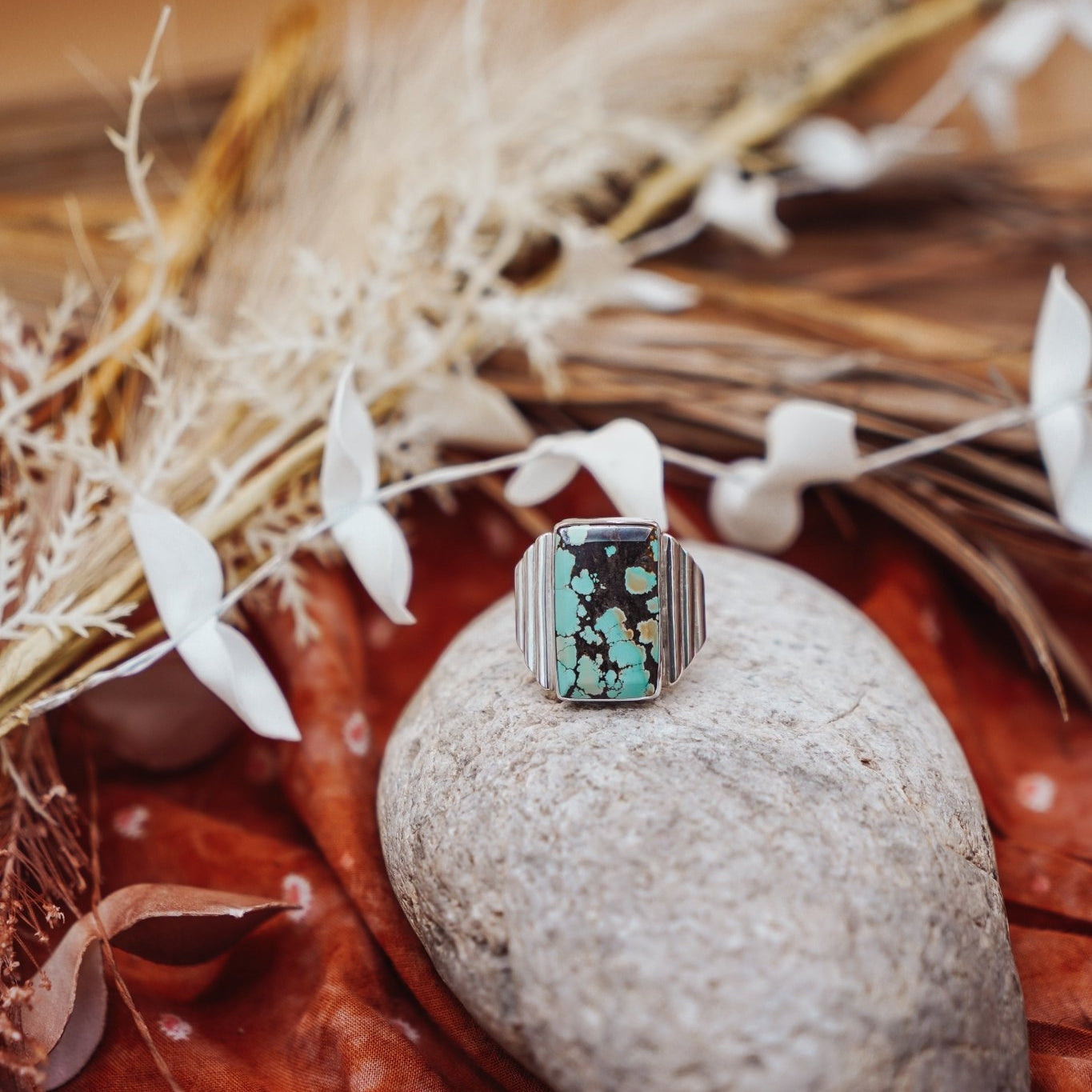 Hubei Turquoise Ring (Size 8) - Golden Road Crafted