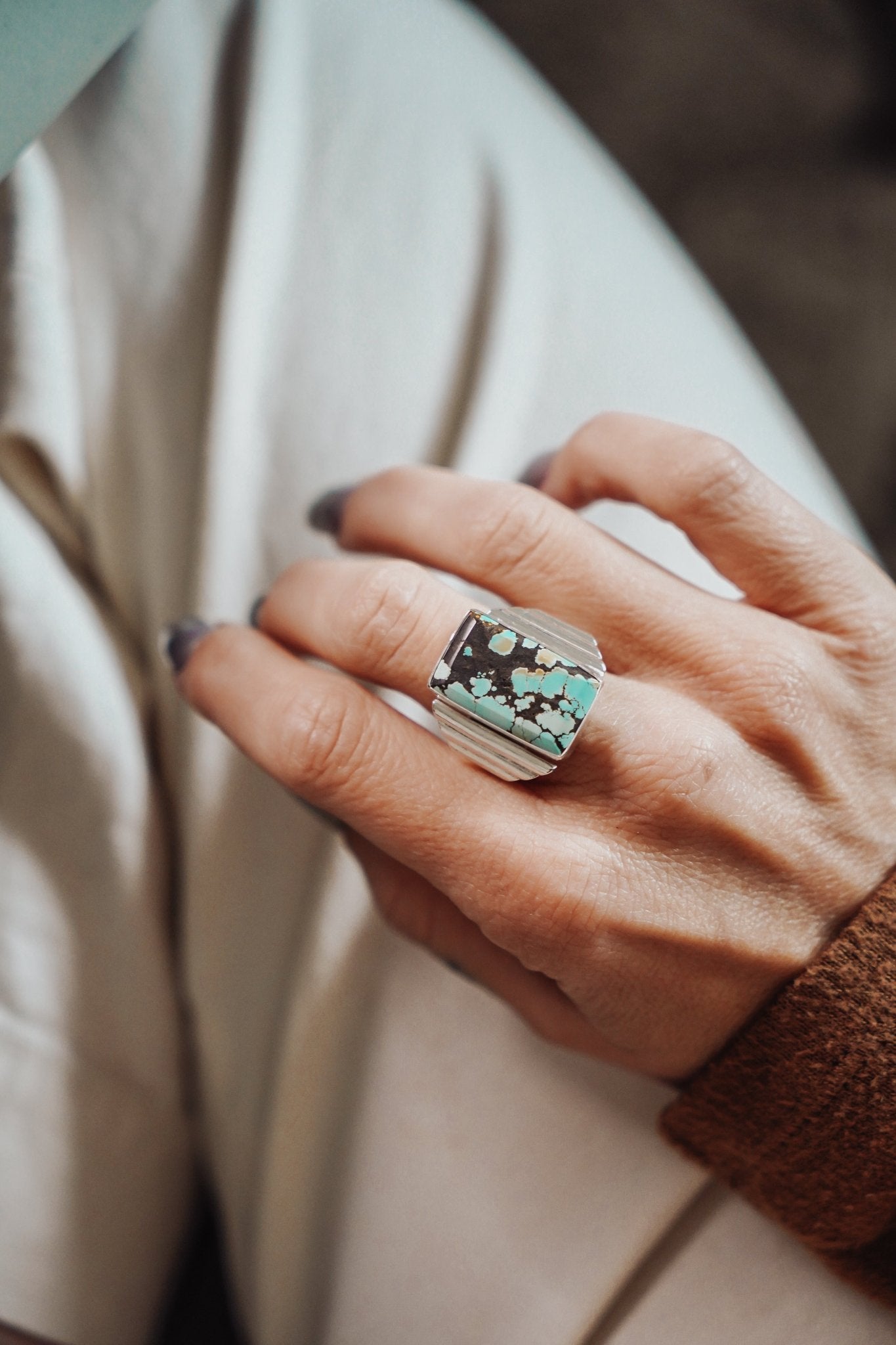 Hubei Turquoise Ring (Size 8) - Golden Road Crafted