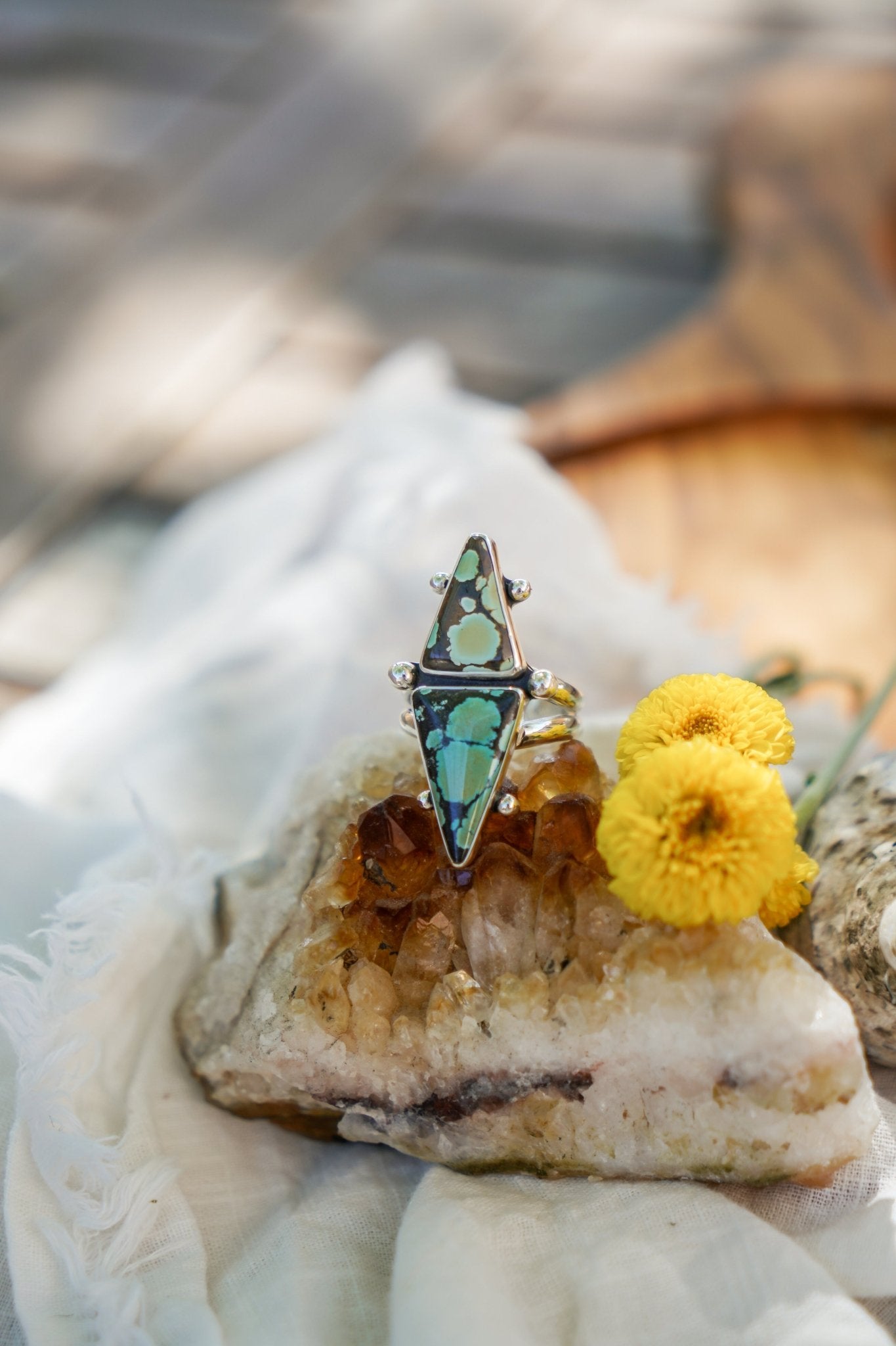 Hubei Turquoise Ring (Size 8) - Golden Road Crafted