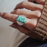 Hubei Turquoise Ring (Size 8 - 8.25) - Golden Road Crafted