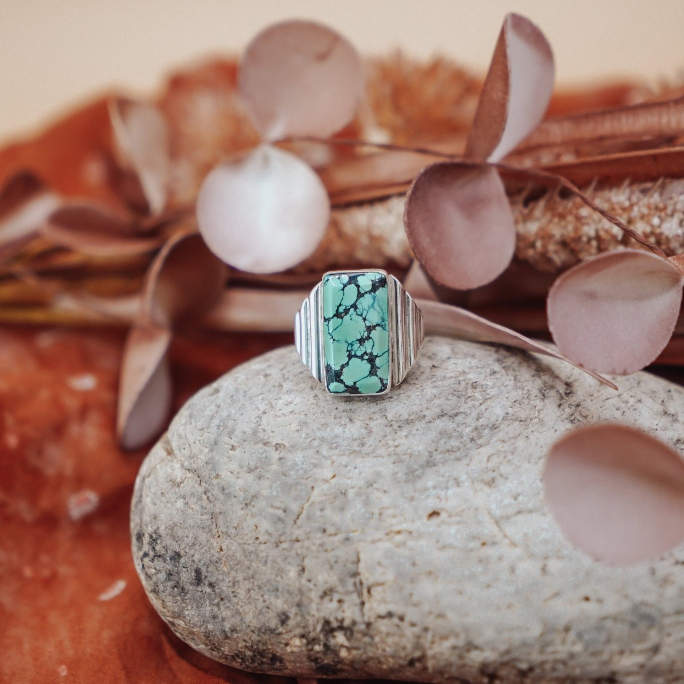 Hubei Turquoise Ring (Size 8 - 8.25) - Golden Road Crafted