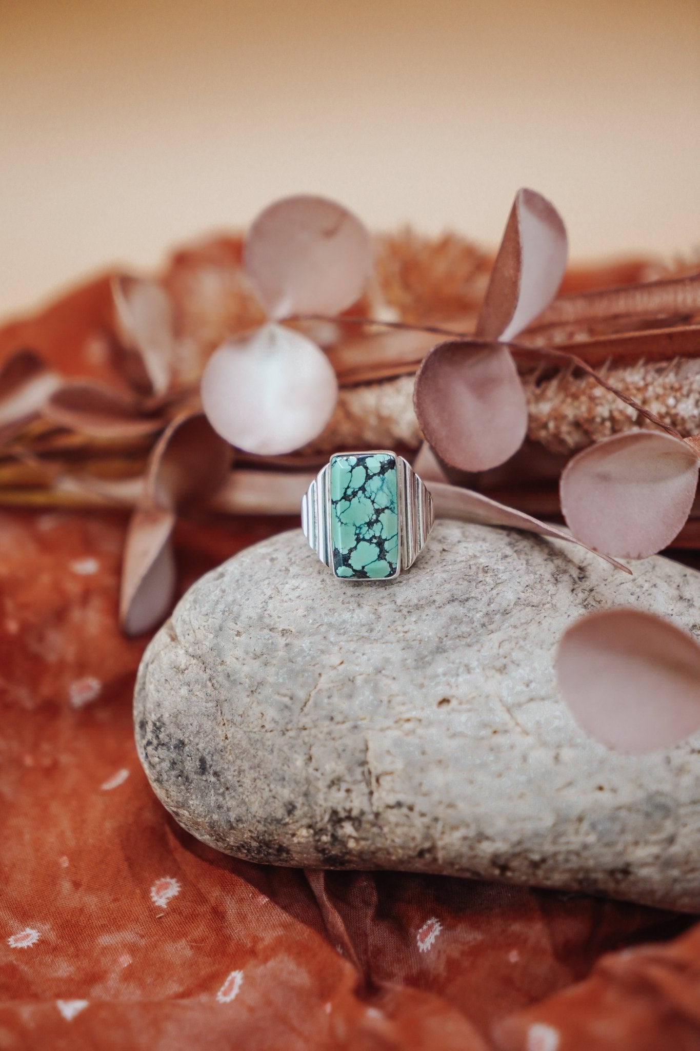 Hubei Turquoise Ring (Size 8 - 8.25) - Golden Road Crafted