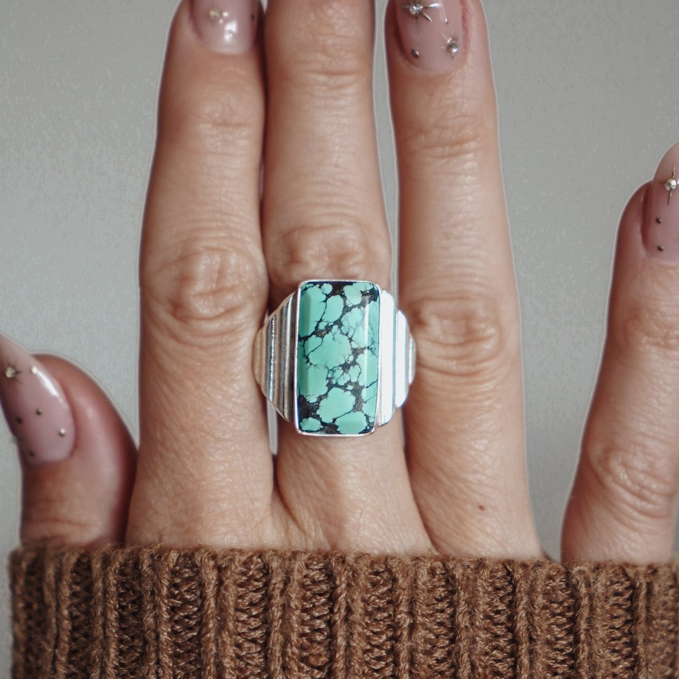 Hubei Turquoise Ring (Size 8 - 8.25) - Golden Road Crafted