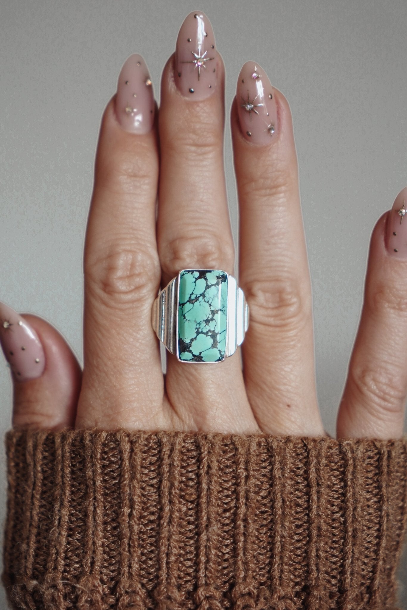 Hubei Turquoise Ring (Size 8 - 8.25) - Golden Road Crafted