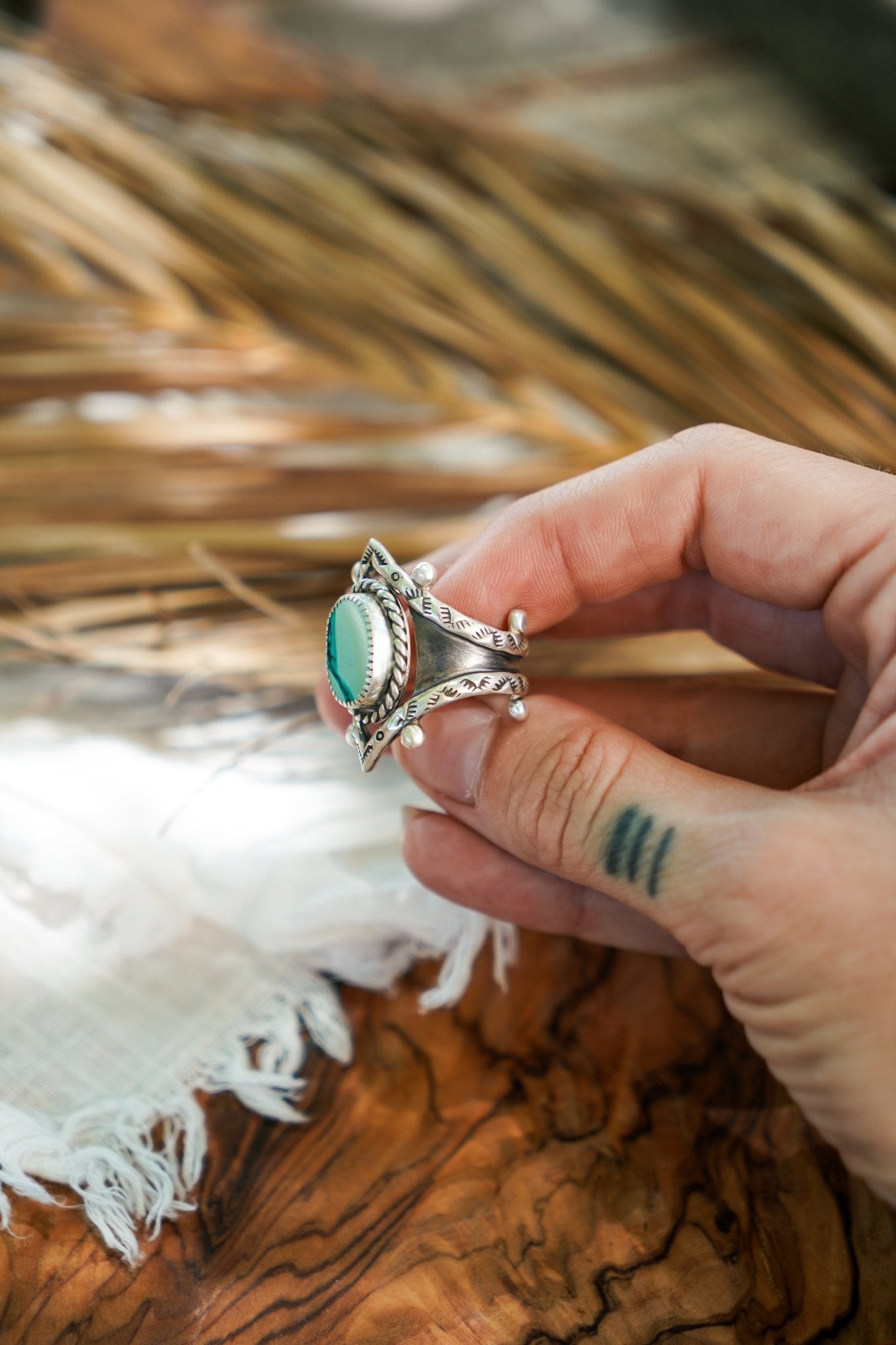 Hubei Turquoise Ring (Size 9) - Golden Road Crafted